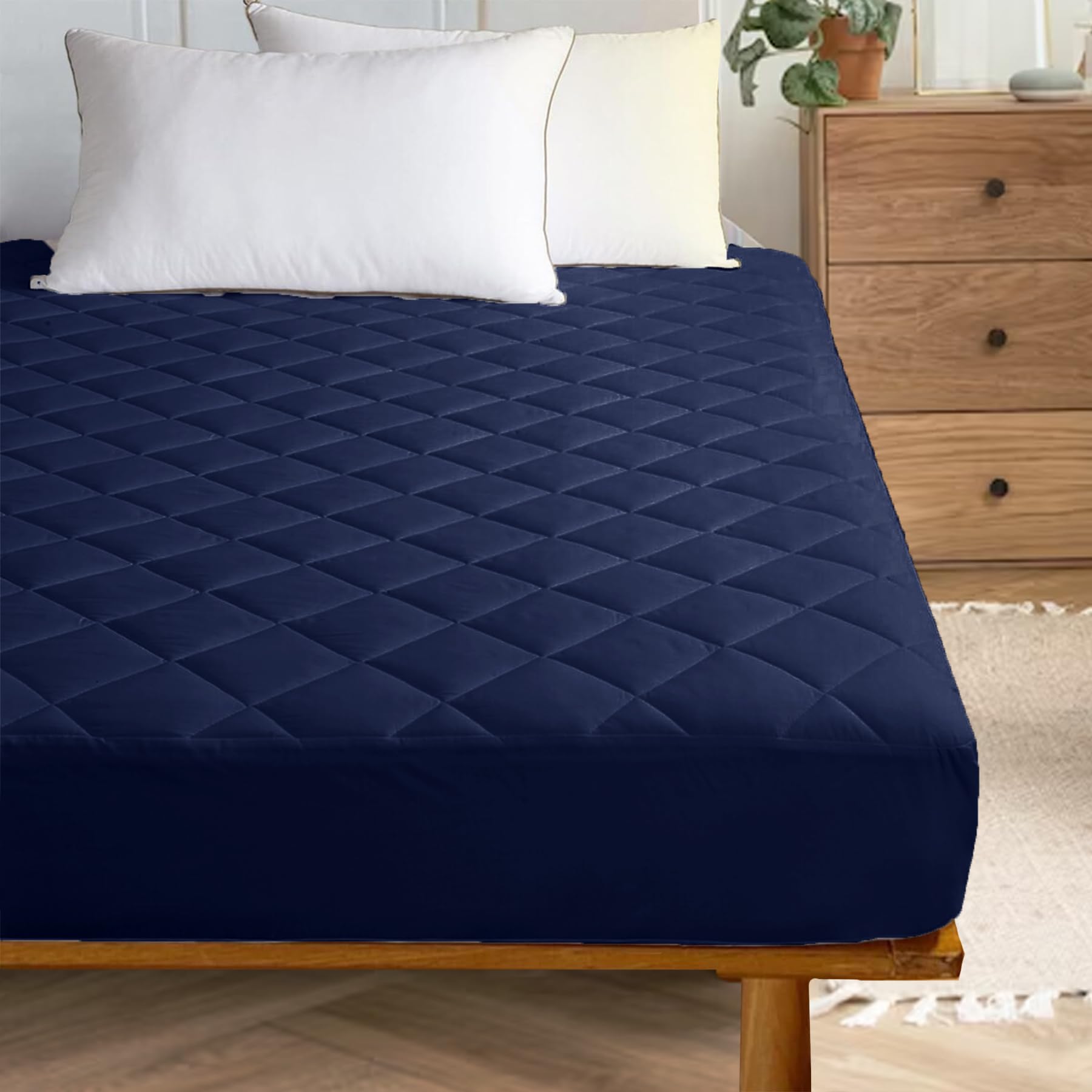 HOMEMONDE Waterproof Queen Size 72x72 inch Cotton Quilted Mattress Protector Breathable Ultra Soft Elastic Fitted Bed Protector Mattress/Bed Cover (Queen 72x72 inch | 6x6 ft, Navy Blue)-image-15