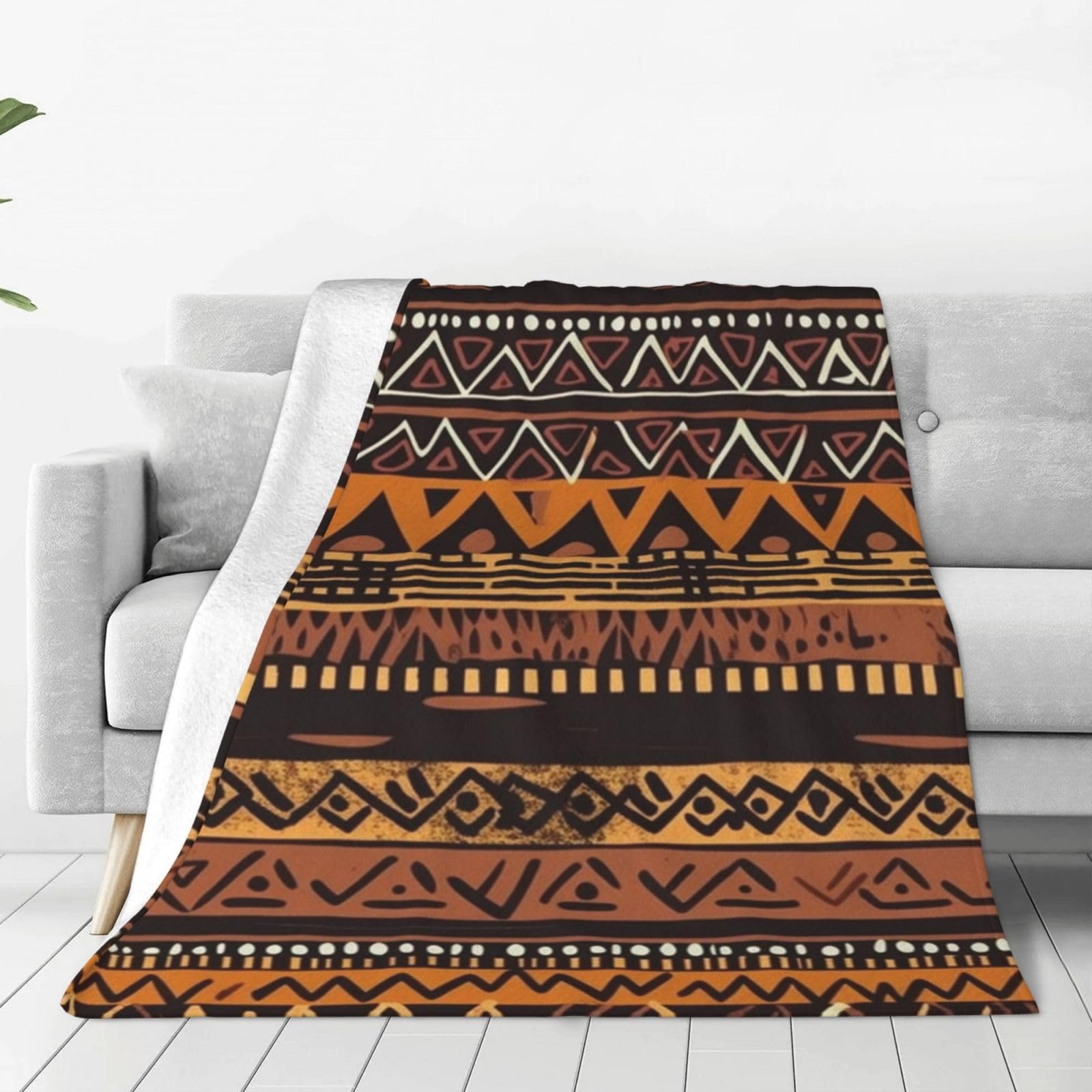 African Mud Cloth Tribal Throw Blanket 60"x50" Flannel Fluffy Warm Blanket for Couch, Reversible Plush Blankets for Bed, Comfy Fuzzy Blanket for Sofa, Plush Lightweight-Blankets for All Season