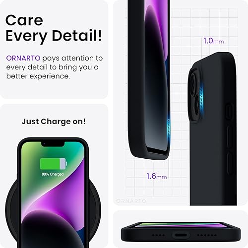 Miniatura 5 de ORNARTO Funda compatible con iPhone 14 Plus 6.7, silicona líquida delgada de 3 capas cubierta completa de goma de gel suave funda protectora de 6.7