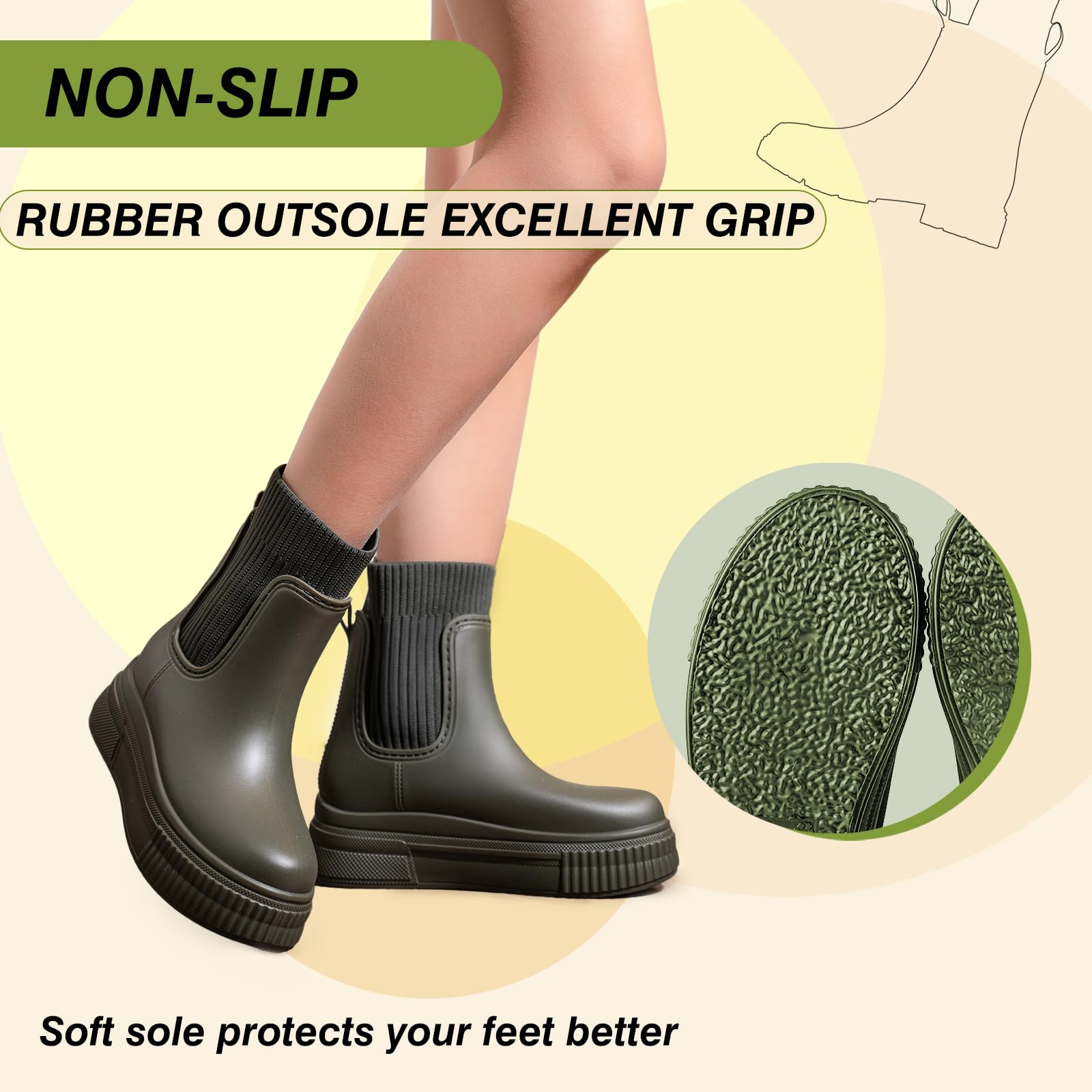 AONEGOLD Botas de Agua Mujer Calor Acogedor Botas de Goma Revestimiento Zapatos de Lluvia Moda Tobillo Boots Aire Libre Jardín Trabajo Boots Gr.36-41