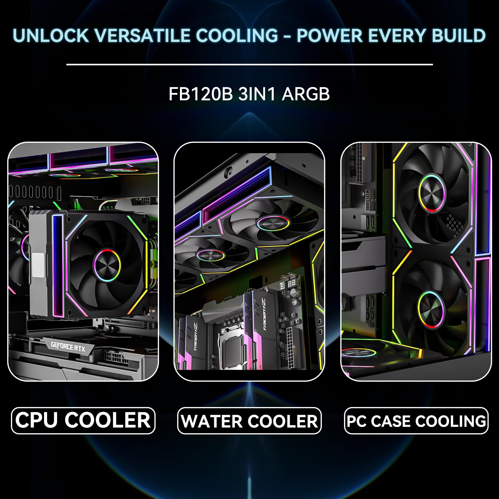 FB120 - Confezione da 3 ventole ARGB per case PC, 120 mm, design senza fili, design a margherita, colori a specchio infinito da 16,8 m, con telecomando, controllo della velocità PWM, flusso