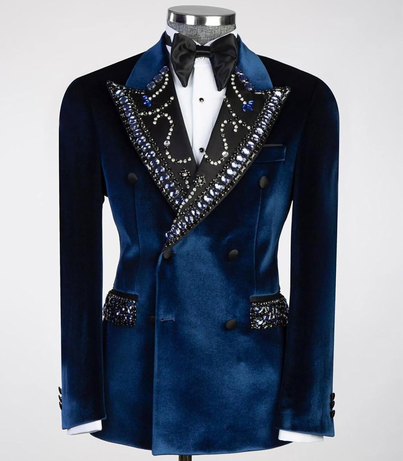 Luxury Men's Velvet Tuxedo Royal Blazer with Rhinestones Slim Formal Double Breasted Jackets for Wedding,Party,Prom