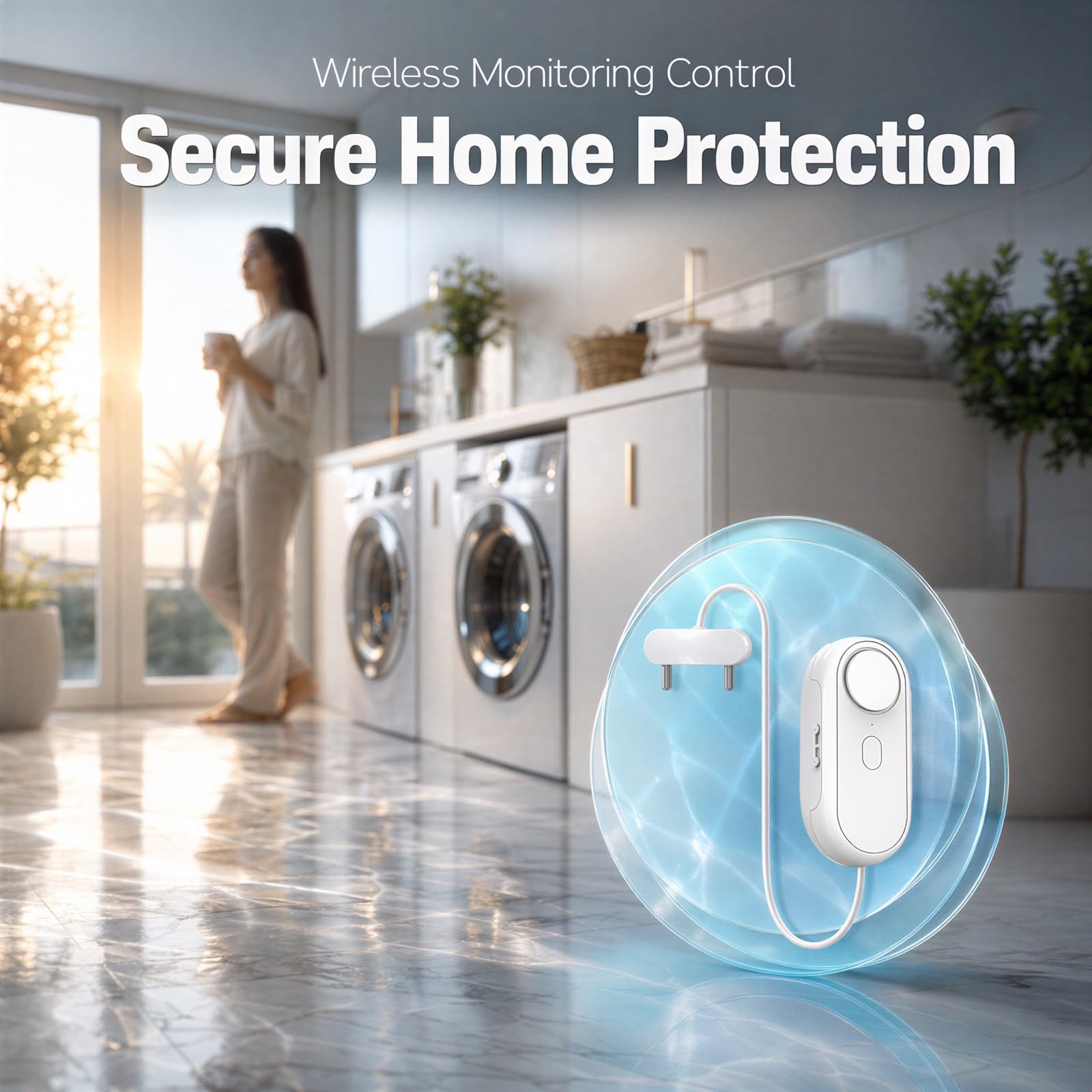 Kabelloser Wasserleckalarm mit 1,10 m Sensorkabel, intelligenter Wasserleckmelder mit Fernbedienung, Doppelmodus-Überlaufsensoren für Zuhause, 8,99 x 3,99 x 2,01 cm, für Küche, Lager, Keller