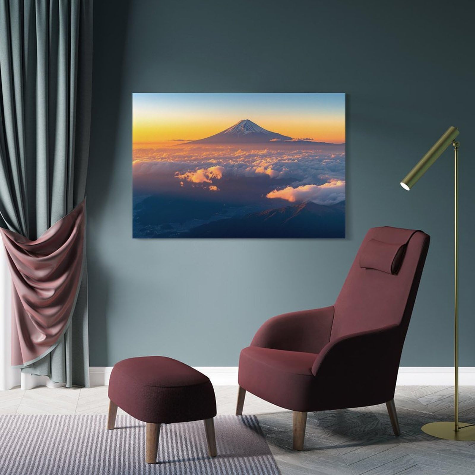 Amazon.co.jp: 絵画 富士山に漂う夕焼け雲と霧 アートパネル ポスター 