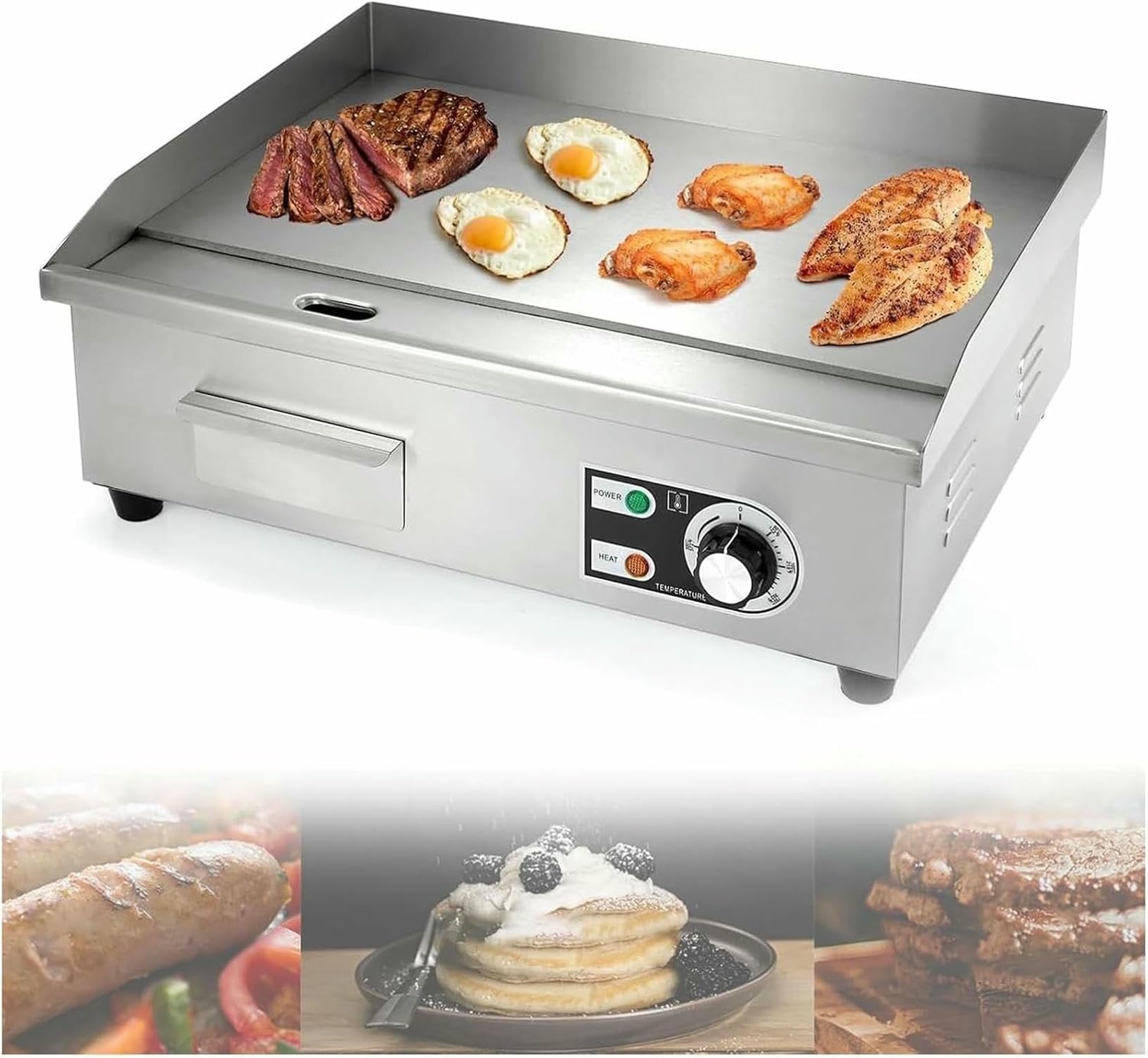 Fhrka Commercial Electric Griddle, Stainless Steel Hot Plate Bbq Grill,Commercial Electric Flat Top Griddle, Commercial Electric Countertop Griddle