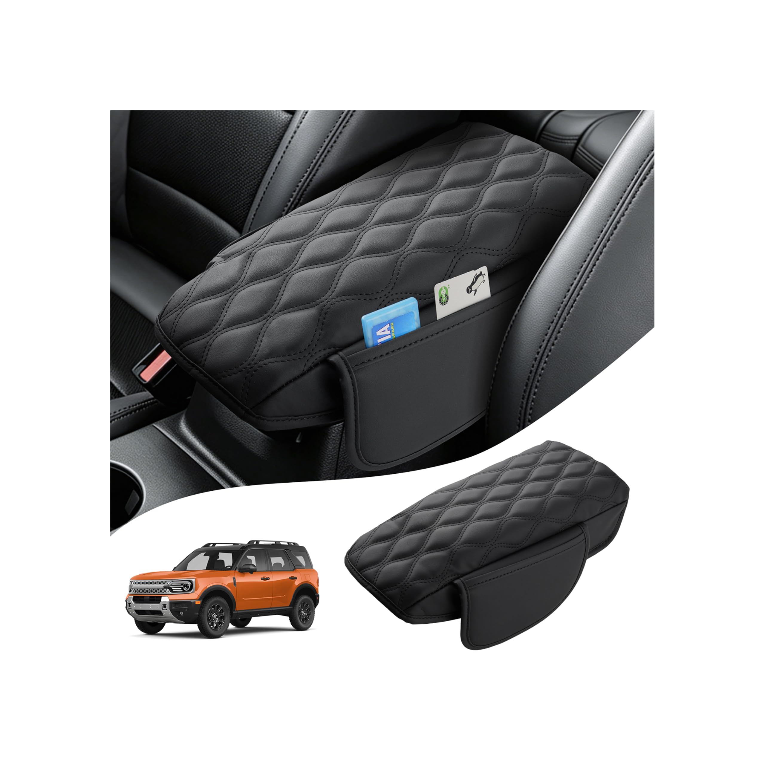 Autorder Center Console Cover for 2021-2026 Ford Bronco Sport Accessories Armrest Cushion Cover Leather Middle Console Pad Anti-Scratch Armrest Pad for Cat Dog Pet