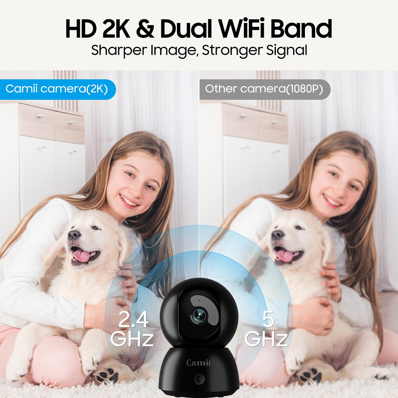 Telecamera di sicurezza 2K per interni, 2.4G e 5G, WiFi per la sicurezza domestica, telecamera per animali domestici/cani/anziani/bambini con app per telefono, visione notturna, archiviazione su cloud