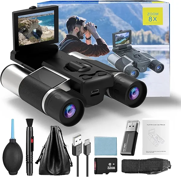 Digital Binoculars with 40MP Camera | 10x Optical Zoom | 8X Digital Zoom | 2.5K Videos | HD Quality | Ideal for Concerts, Bird Watching, and Outdoor Adventures （Silver）