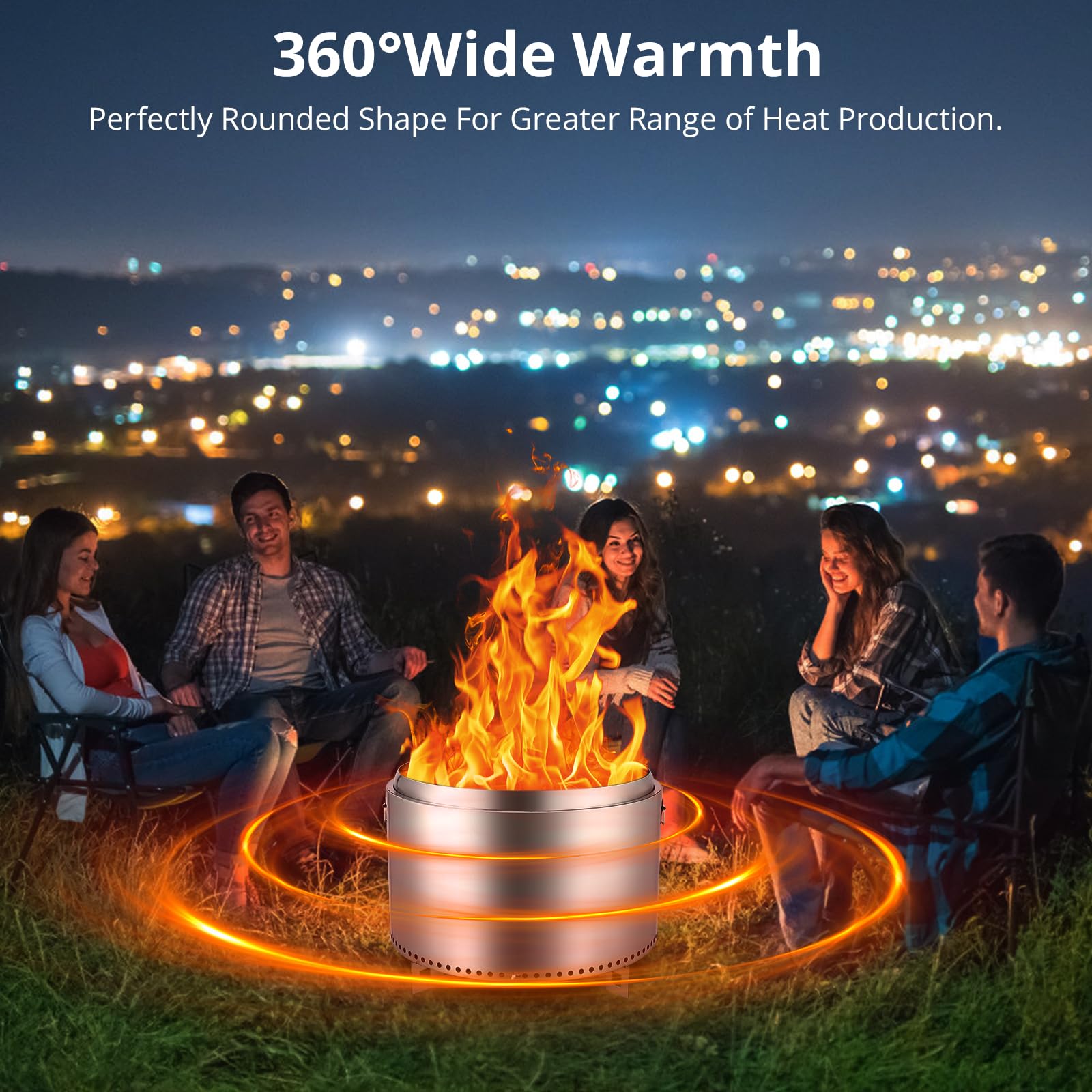 Brasero Exterior sin Humo con Interruptor de Aire, 68.5 cm (27 Pulgadas), de Acero Inoxidable, con Soporte Desmontable y cenicero. Ideal para fogatas, picnics y Otras Actividades al Aire Libre como a