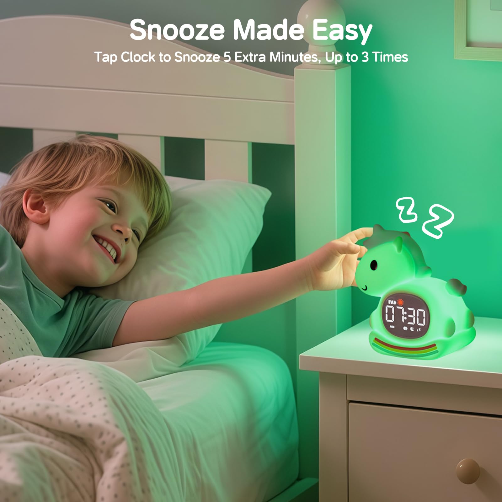 Yiliaw Rosa Pony Kinderwecker mit Nachtlicht – Schlaftrainer & Aufwachuhr, wiederaufladbare Silikonlampe für Schlafzimmer, Perfekter Schlafbegleiter für Jungen & Mädchen