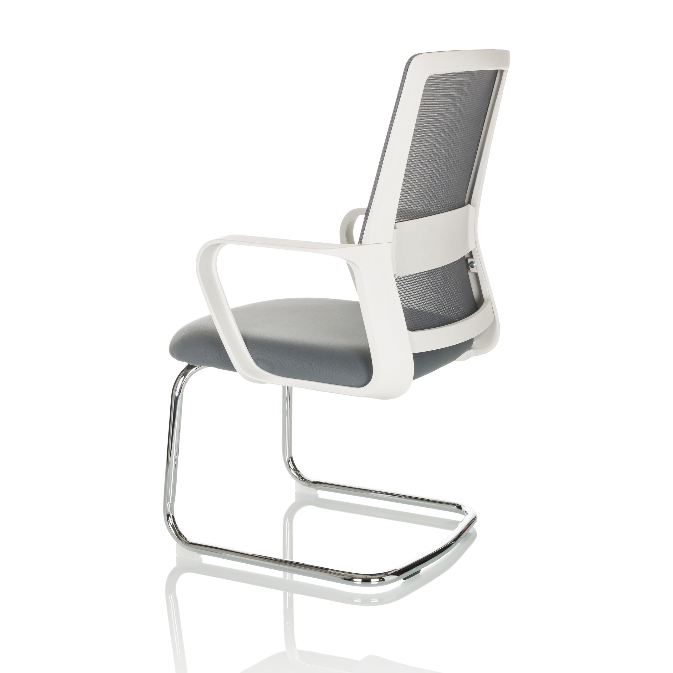 hjh OFFICE Freischwinger Stuhl Visiter W Stoff/Netzstoff Stuhl Besucherstuhl mit Lordosenstütze, ergonomisch, Grau, 729442