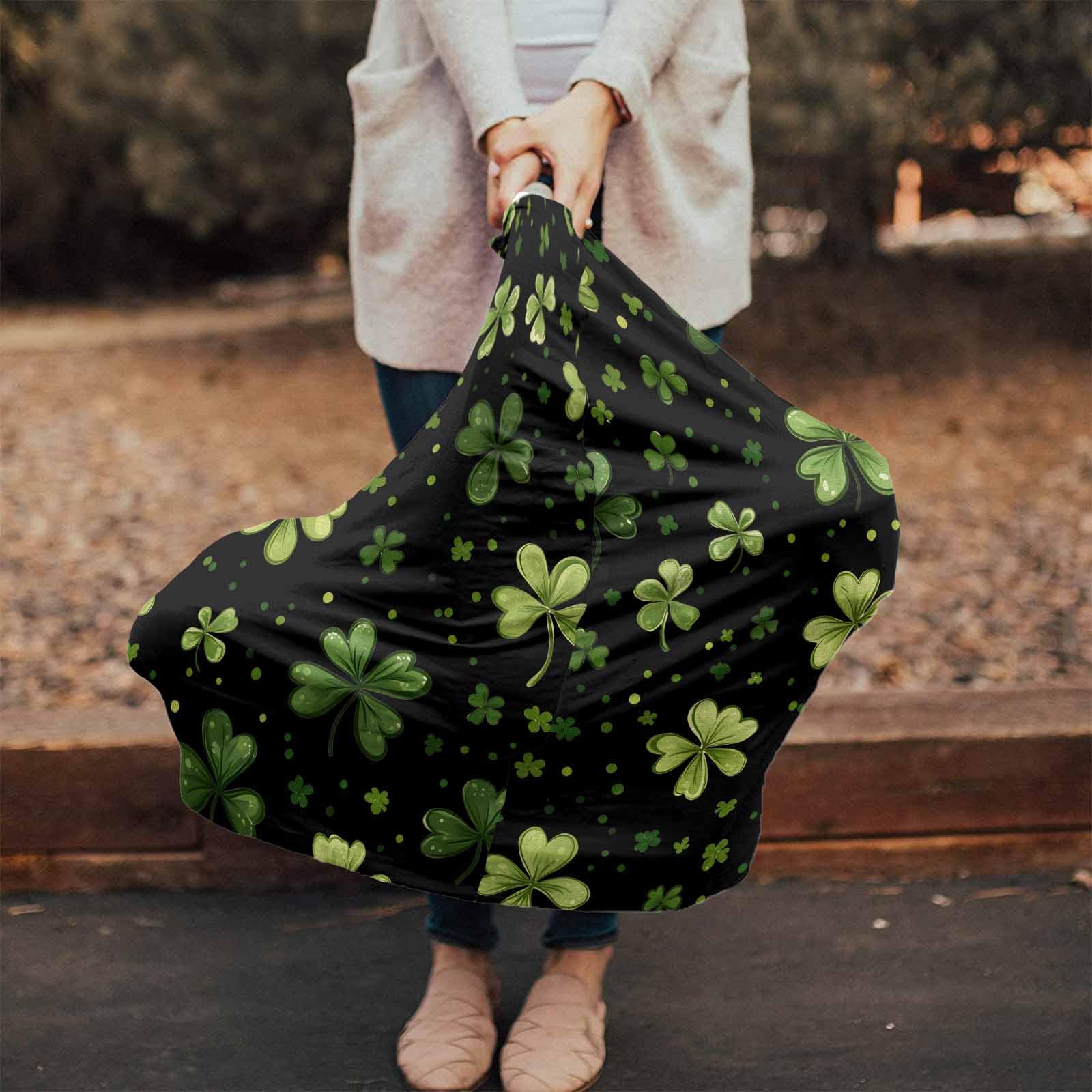 Nursing Cover for Breastfeeding Scarf, Shamrock Green Leaves Dots St. Patrick's Day Black Baby Car Covers Super Soft Multi Use for Canopy Shopping Cart Cover Blanket Stroller Cover