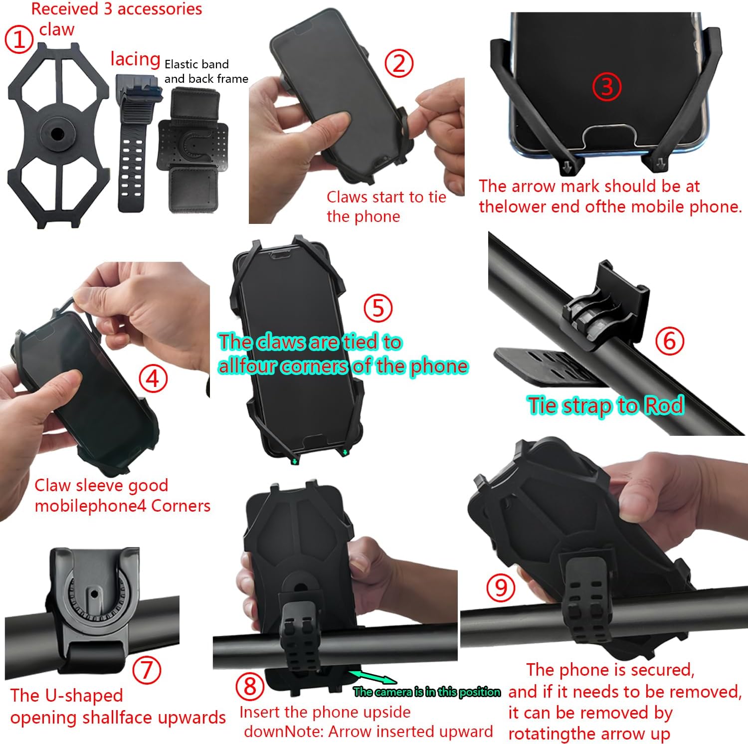 360° Rotatable Wrist Phone Armband, 2-in-1 Detachable Bike Phone Mount Holder for 4.4-7.2 Inch iPhone 15/14/13, Samsung Galaxy, Universal Cell Phone Holder for Running, Cycling, Hiking