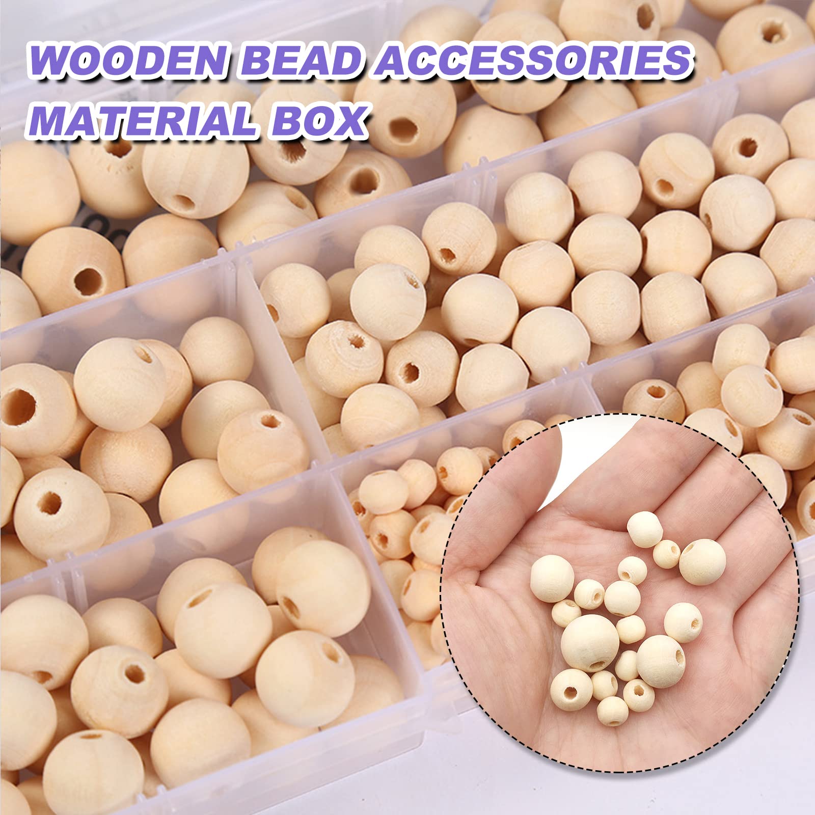Wooden Beads for Crafting 220 Pcs Wooden Round Craft Beads Balls with Hole 6-14mm Small Wood Bead for Crafts Jewellery Bracelet Making - Image 3