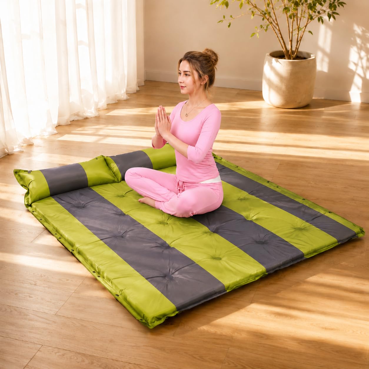 Selbstaufblasende Isomatte Camping Isomatte für 3 Personen Grün | Outdoor 192x192x5cm, Feuchtigkeitsbeständige Schlafmatte