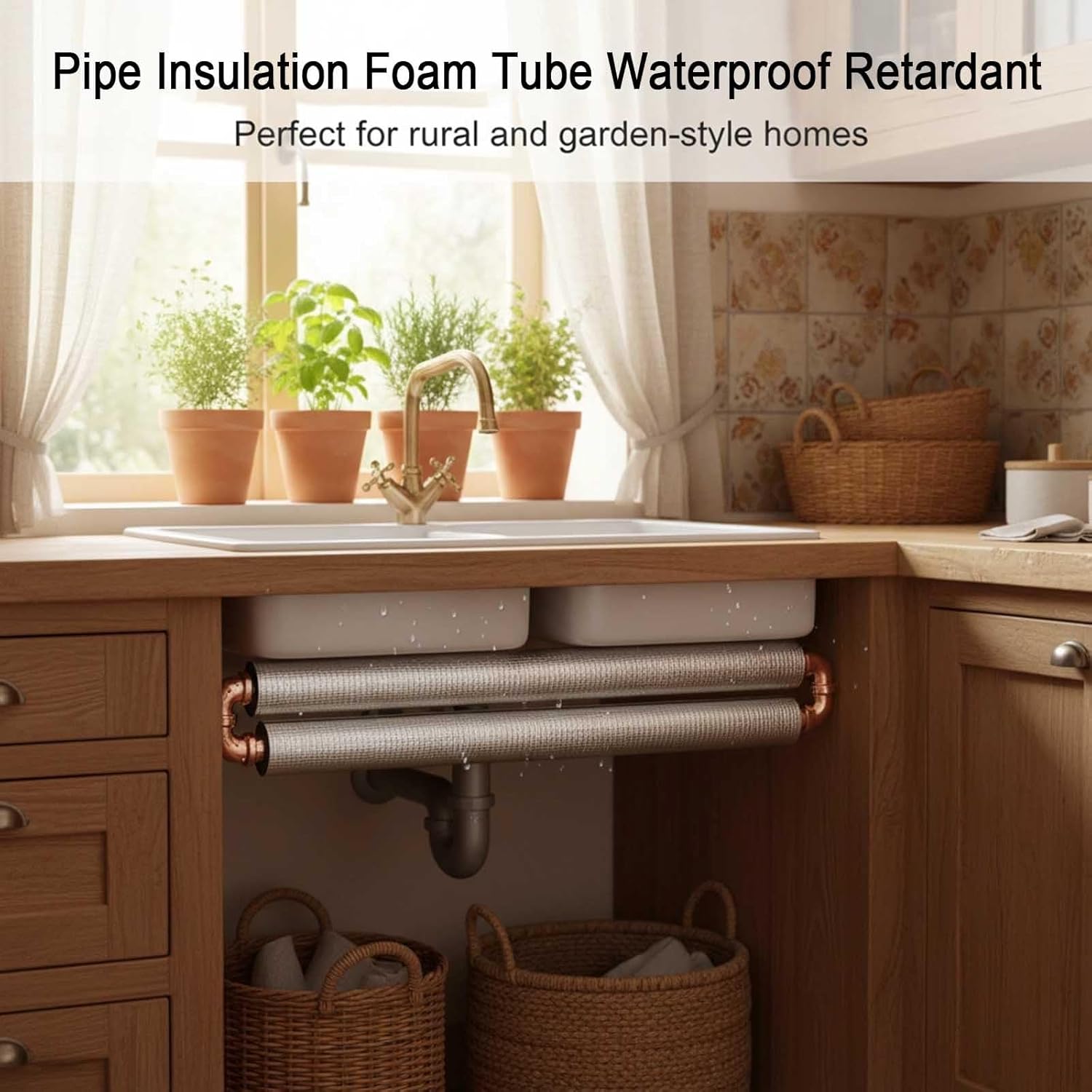 Thermal Acoustic Pipe Lagging - Aluminum Foil Outer, Closed-Cell Foam for Insulation & Sound Dampening in HVAC & Plumbing(ID108mmxT20mmx0.95m)