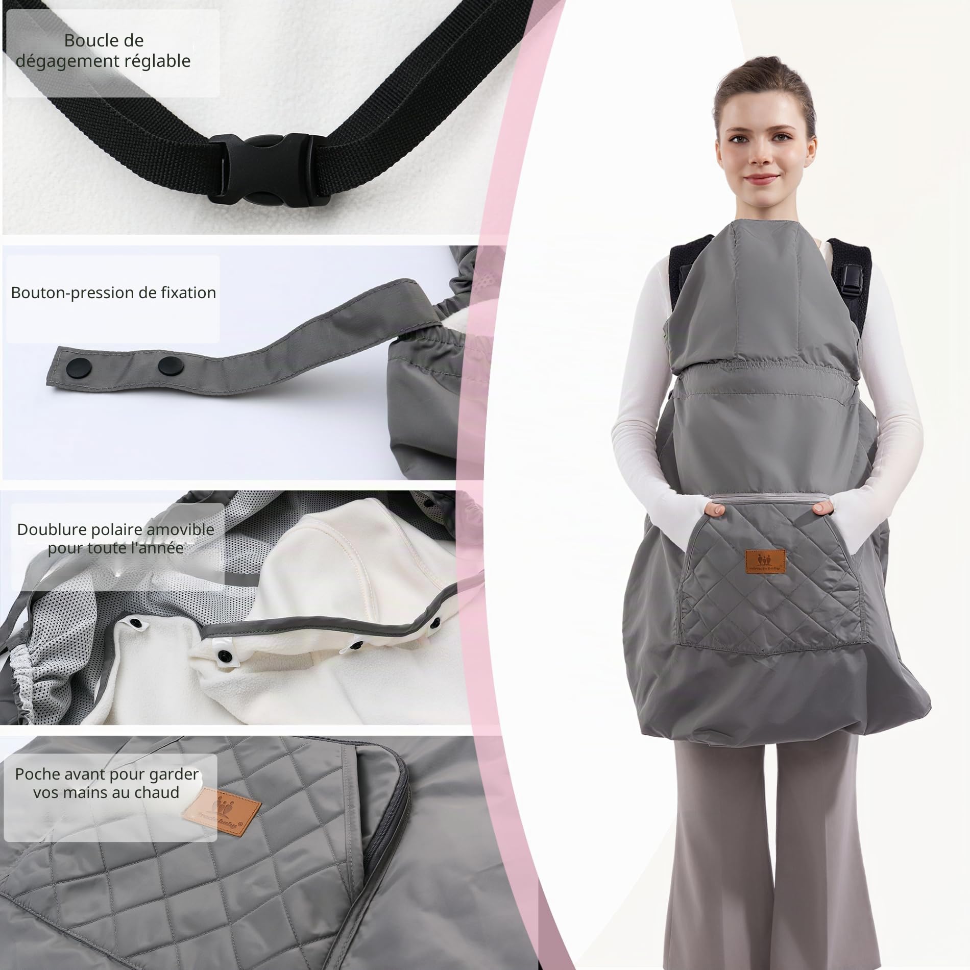 Housse d'hiver imperméable universelle pour porte-bébé Gris foncé