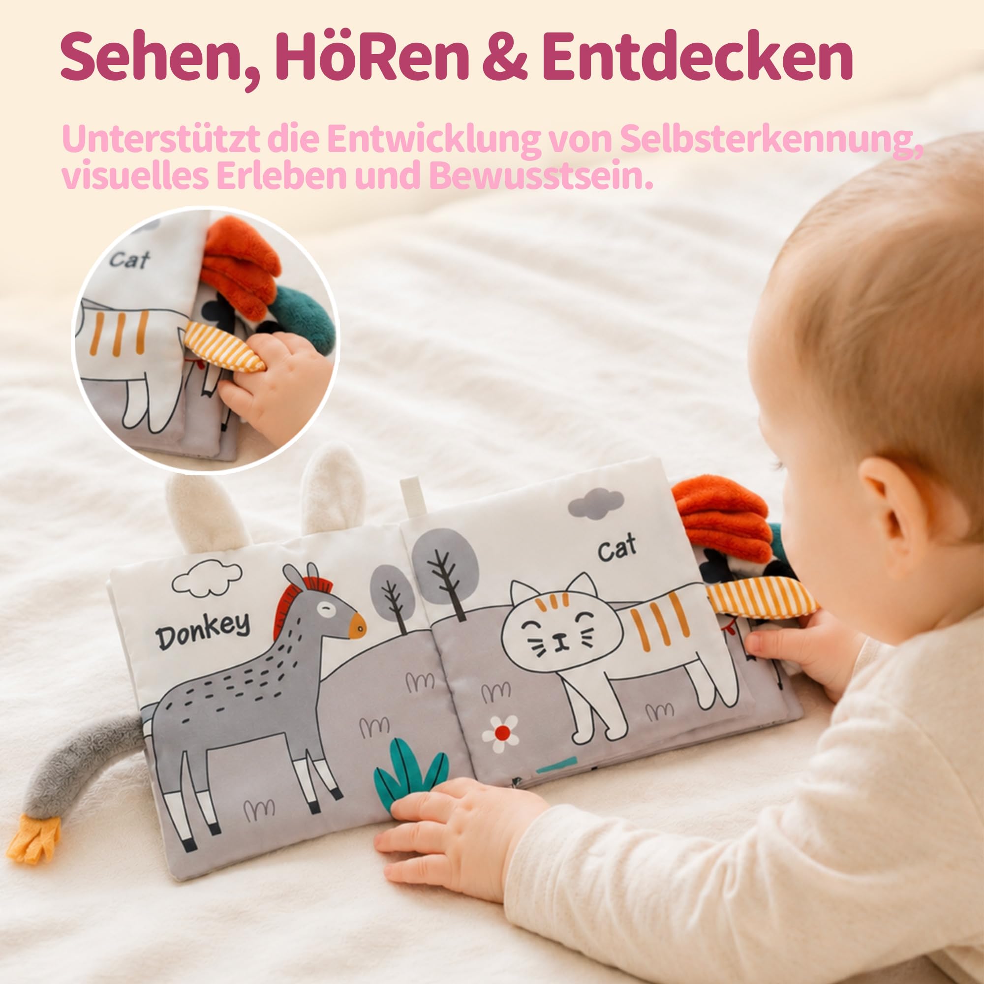 Baby Geschenk 20-teilig, Neugeborenen Set, Geschenk zur Geburt | Set mit Decke, Haarband, Holzrassel, Baby Schnuffeltuch und Tuch.