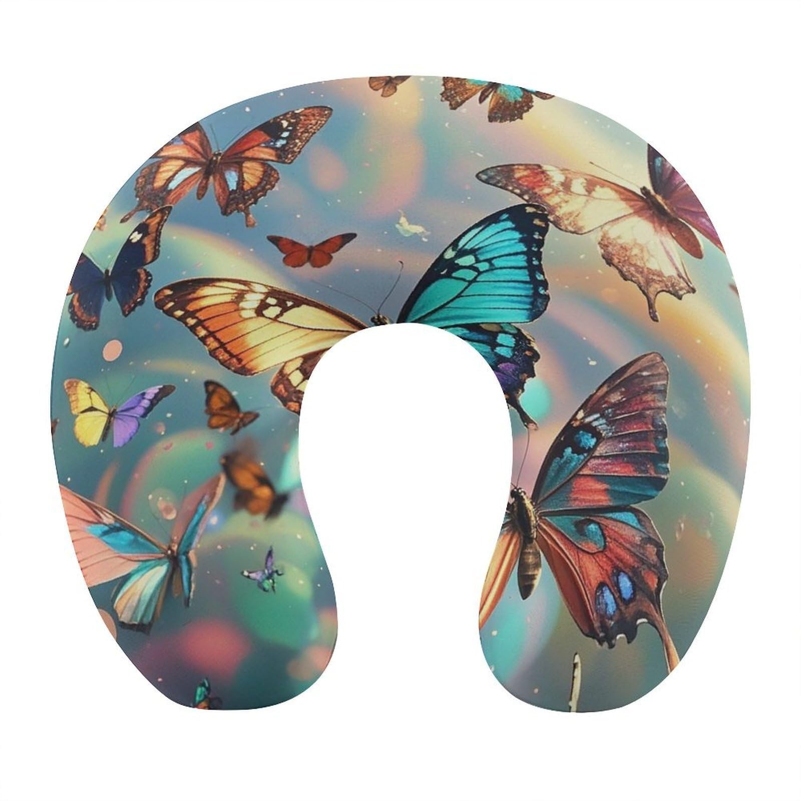 FekiLoot Color Butterfly Background Travel Pillow Comfortable U Shape Memory Foam Pillows Neck and Head Support Portable Travel Neck Pillow Suitable for Planes Trains Self-Driving Cars