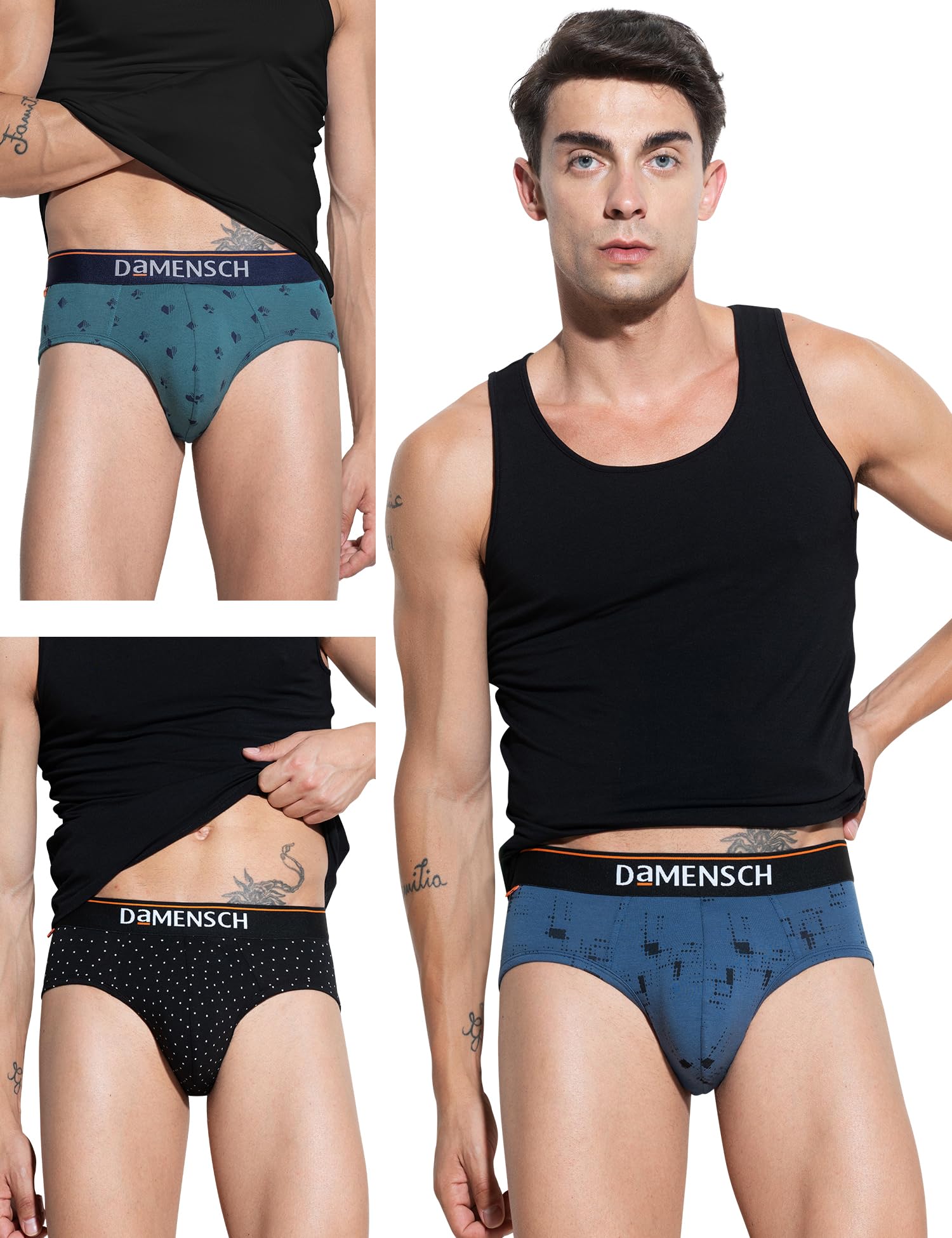 DAMENSCH Deo-Cotton Printed Underwear Breathable Inner for Men Cotton Briefs Pack No-Marks Waistband Moisture Wicking
