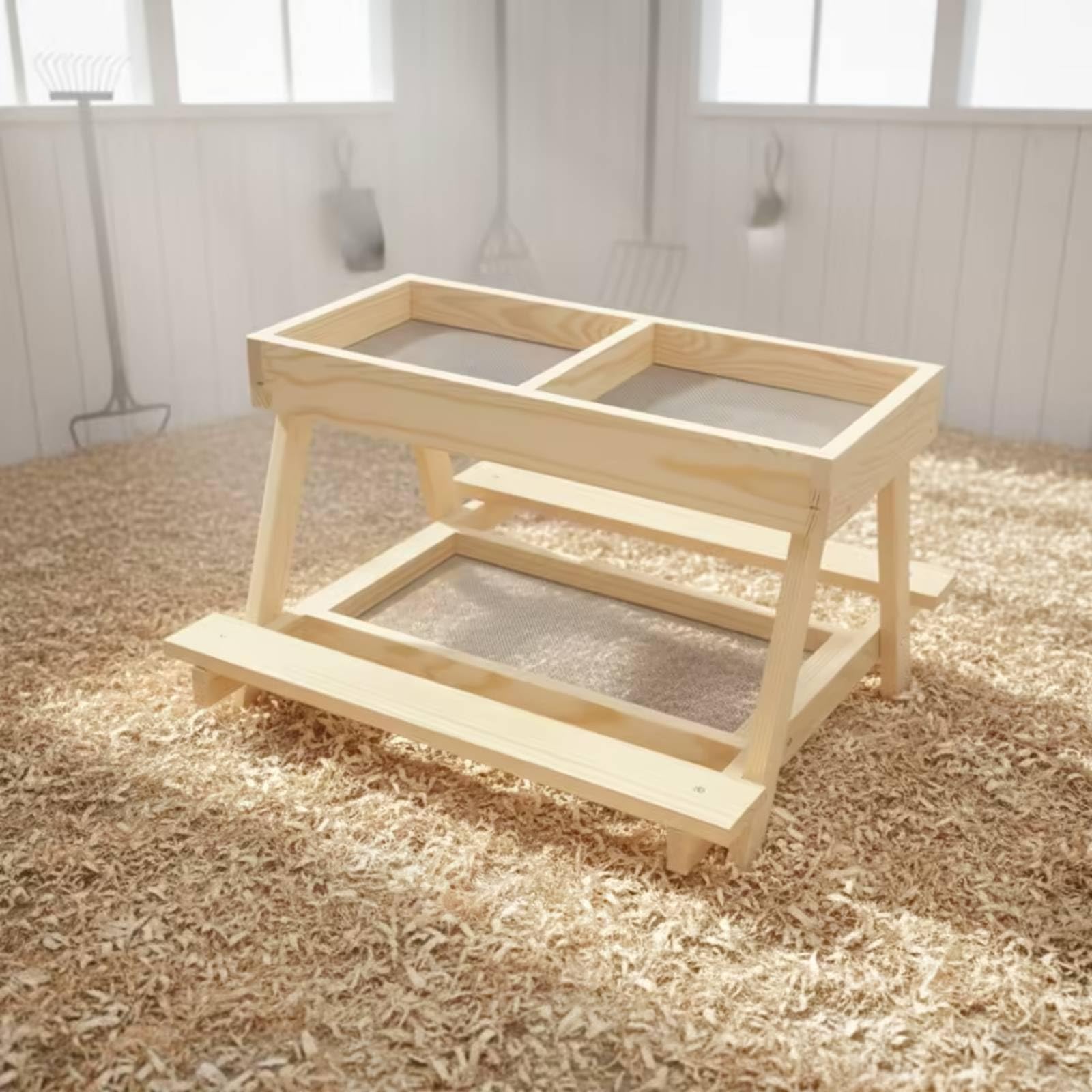 MagiDeal Comedero para Aves de Corral Comedero Gallinas Alimentador Pollos Estación de Alimentación Soporte Fijo de Madera y Integración en Entorno Rural Adecuado para de Patio Gallineros Granjas