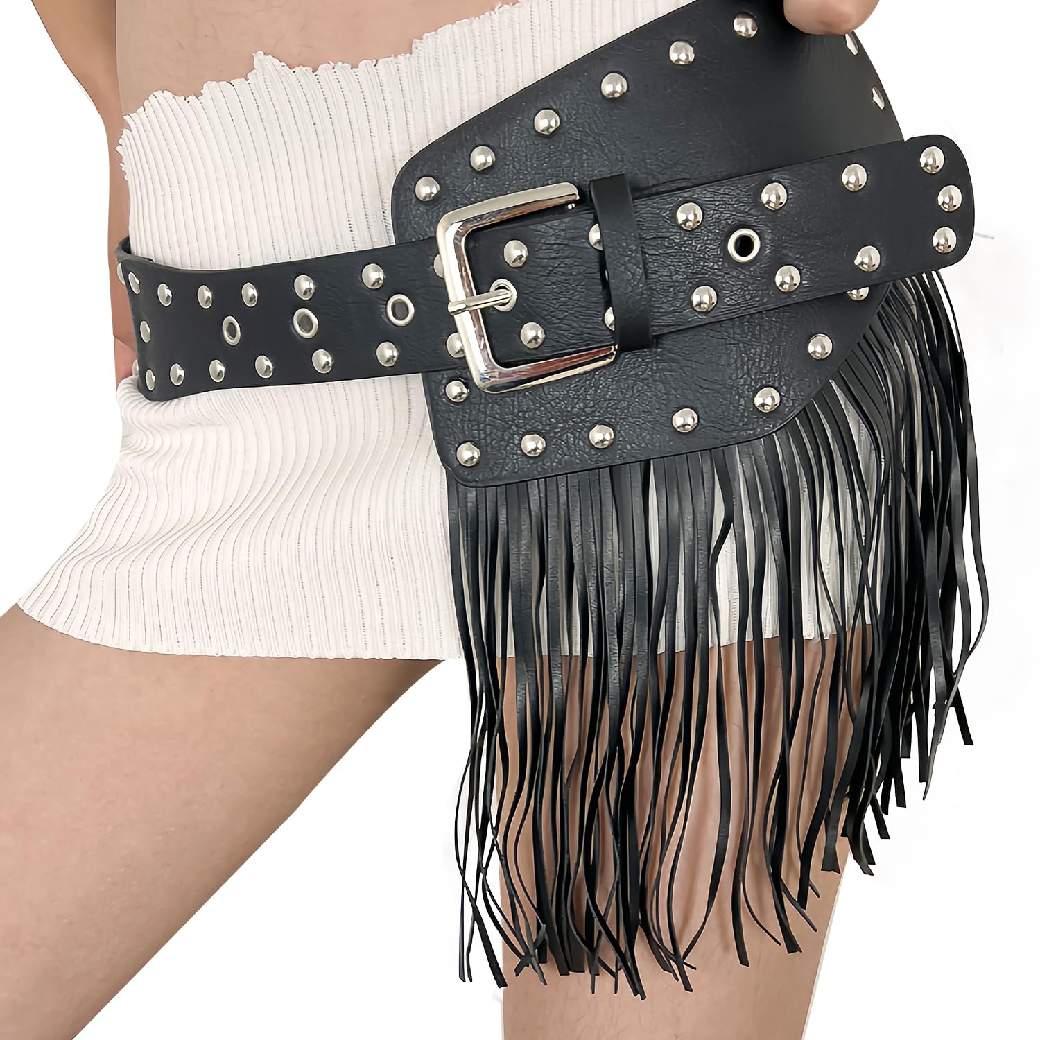 Women Punk Leather Tassel Skirt Steampunk Fringe Belt Gothic Medieval Viking Waist Belt Roman Gladiator Skirt Rock Bikini Fringe Dress Fancy Dress Accessory Cosplay Costume for Halloween Nightclub