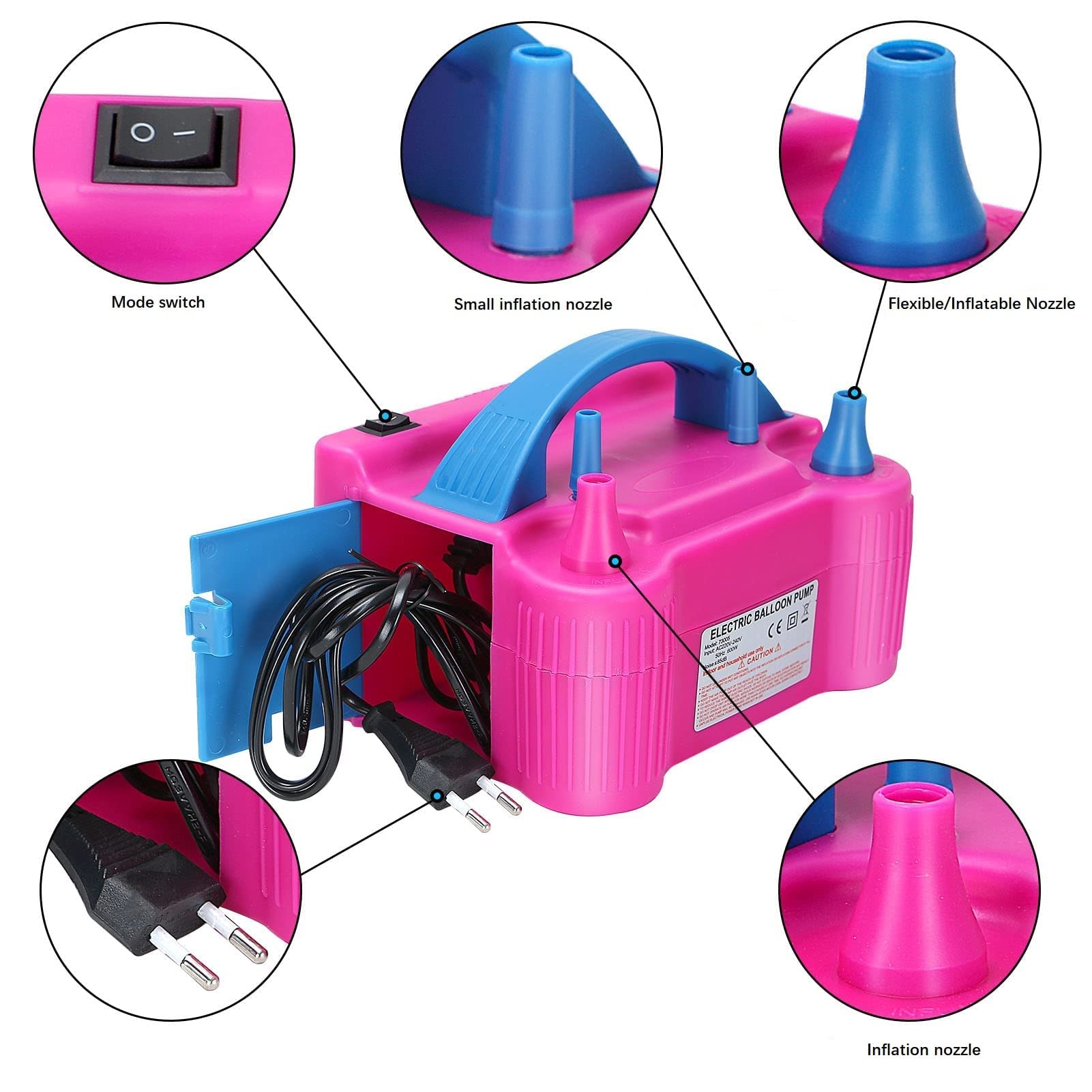Elektryczna pompa balonowa 220V-240V 600W Przenośna podwójna dysza pompa balonowa elektryczna dmuchawa inflonu balonowego do dekoracji imprezy