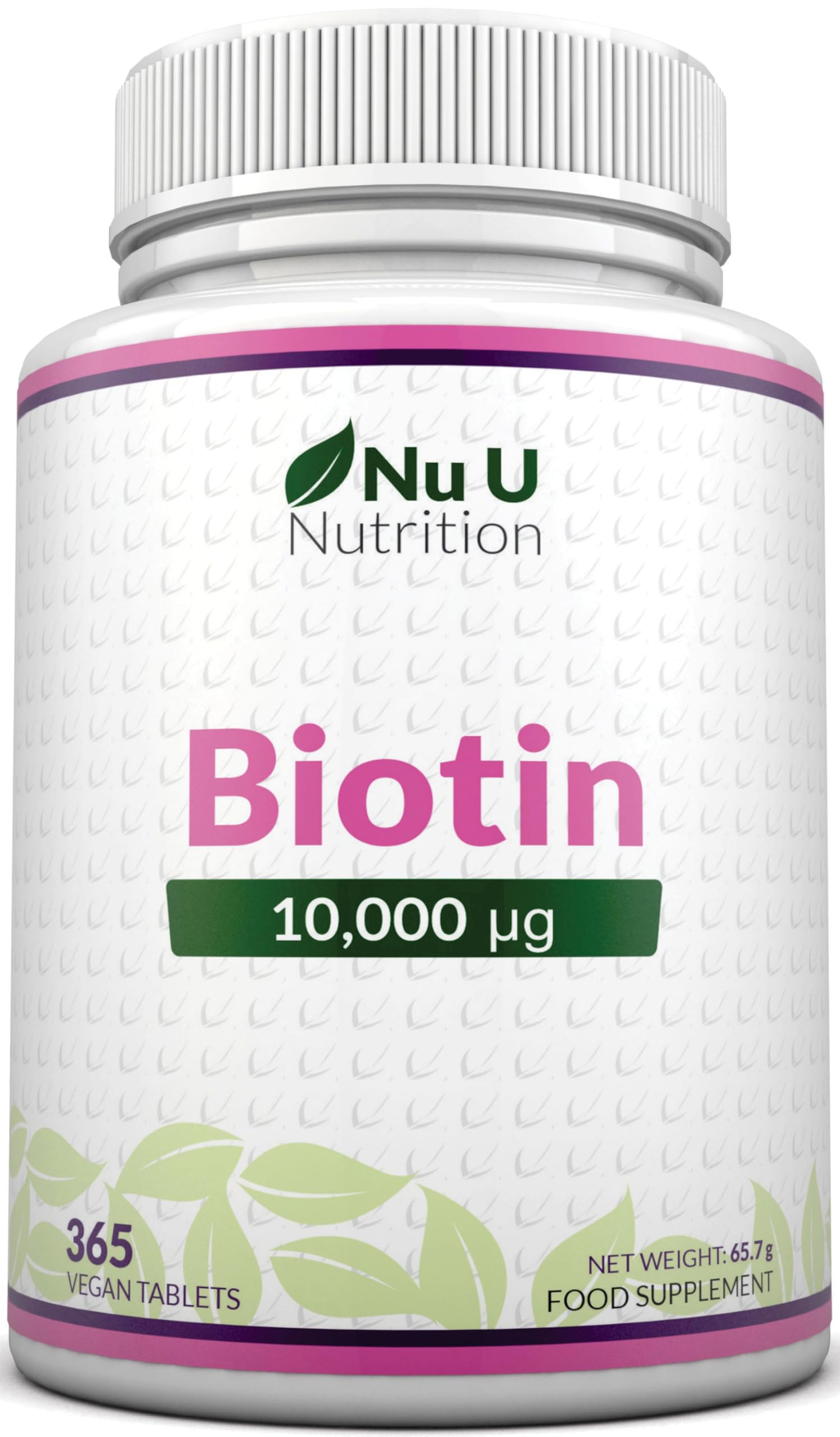 Biotin 10,000mcg - 365 Vegan Micro Tablets - 1 Year Supply - Hair, Skin & Nails Growth Supplement for Women & Men - Made in The UK - Nu U Nutrition