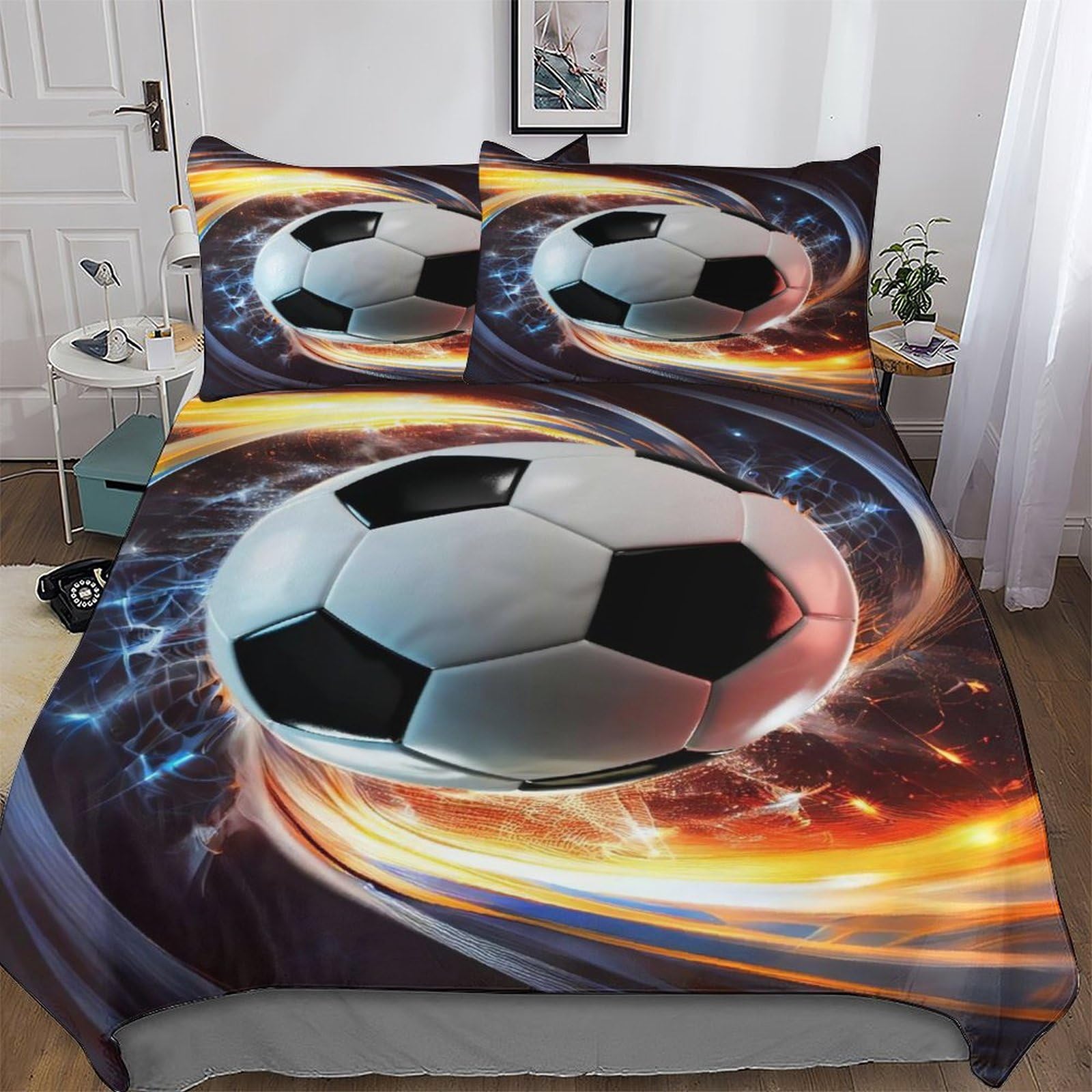 Housse de couette football 220x240 avec taie d'oreiller microfibre pour lit 2 personnes
