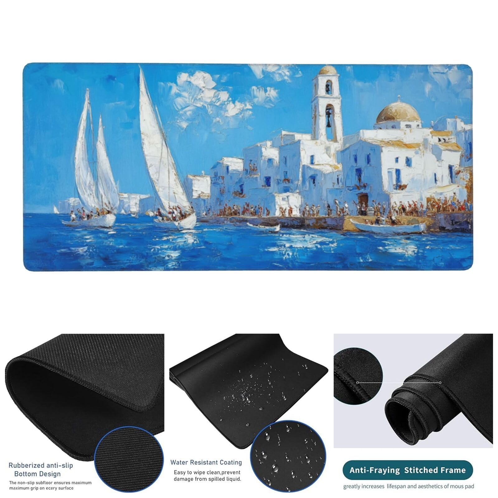 Gamingowa podkładka pod mysz, niebieska, XXL, 1200 x 600 x 3 mm, podkładka pod mysz, dla graczy, żaglówka, podkładka na biurko, z zabezpieczeniem krawędzi, wodoodporna, akcesoria dla graczy, poprawia