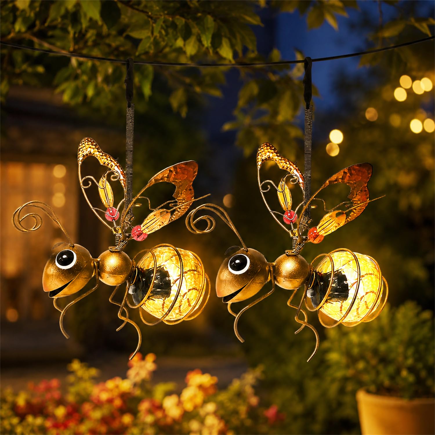 Bienen Deko Solarleuchte,Hängende Lampen Solar Biene Tiere Lichter,Außen Gartendeko Lichterketten,Solardeko Biene Aussen Garten Deko,Solarlampen für Außen Gartenleuchten,Terrasse,Balkon