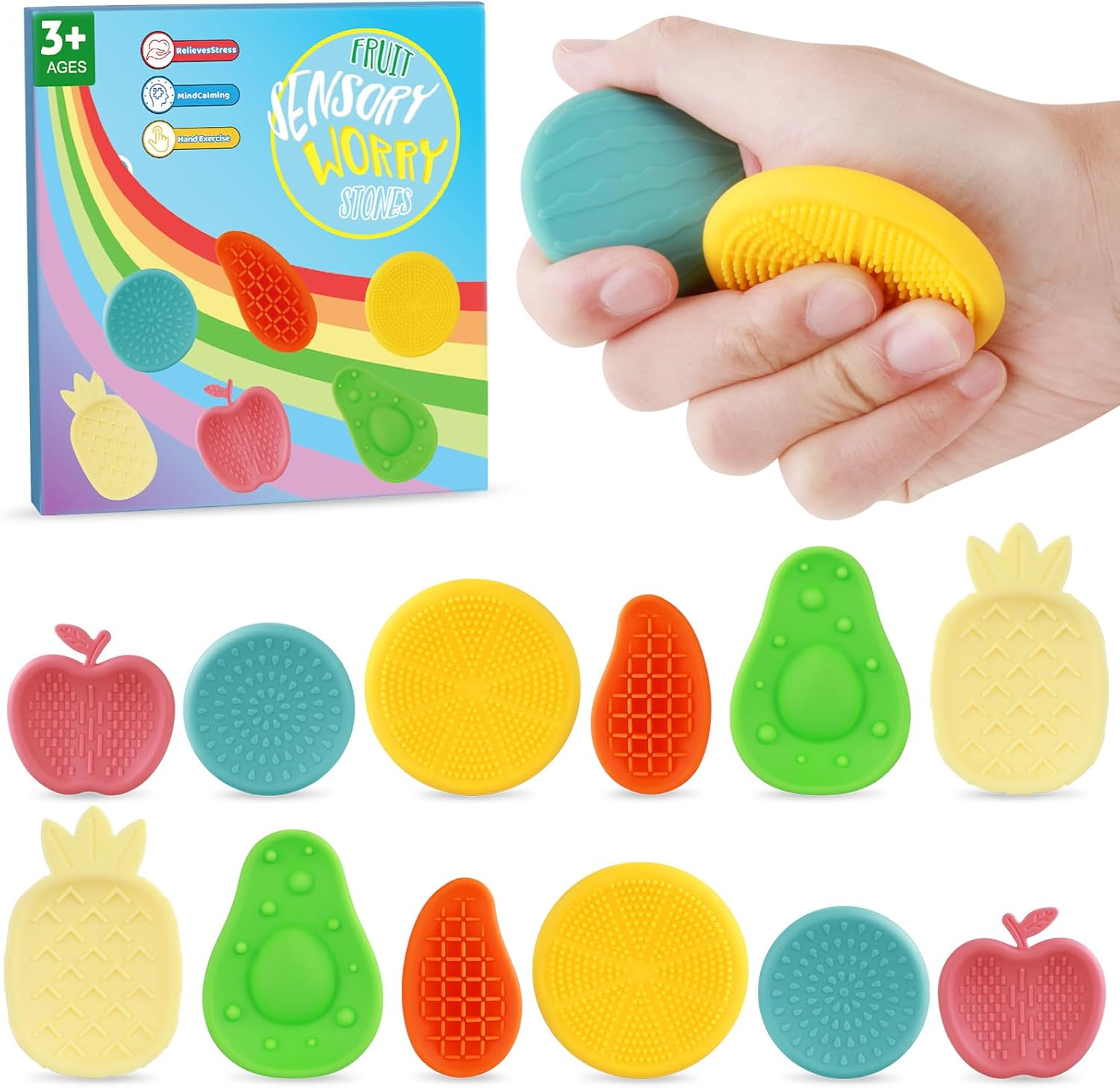 Fidget Toys Sensory Stone for Kids: 12 Pack Texture Worry Stone – Sensory Tools for Autism Children Calming – Quiet Fidgets for Student Classroom Prizes Anxiety Relief