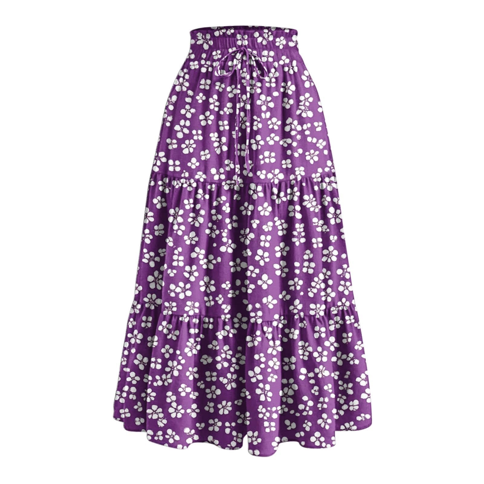 Maxi Skirts for Women 2025 Summer Boho Elastic Waist Skirts Drawstring Plus Size Trendy Casual Loose Long Skirt