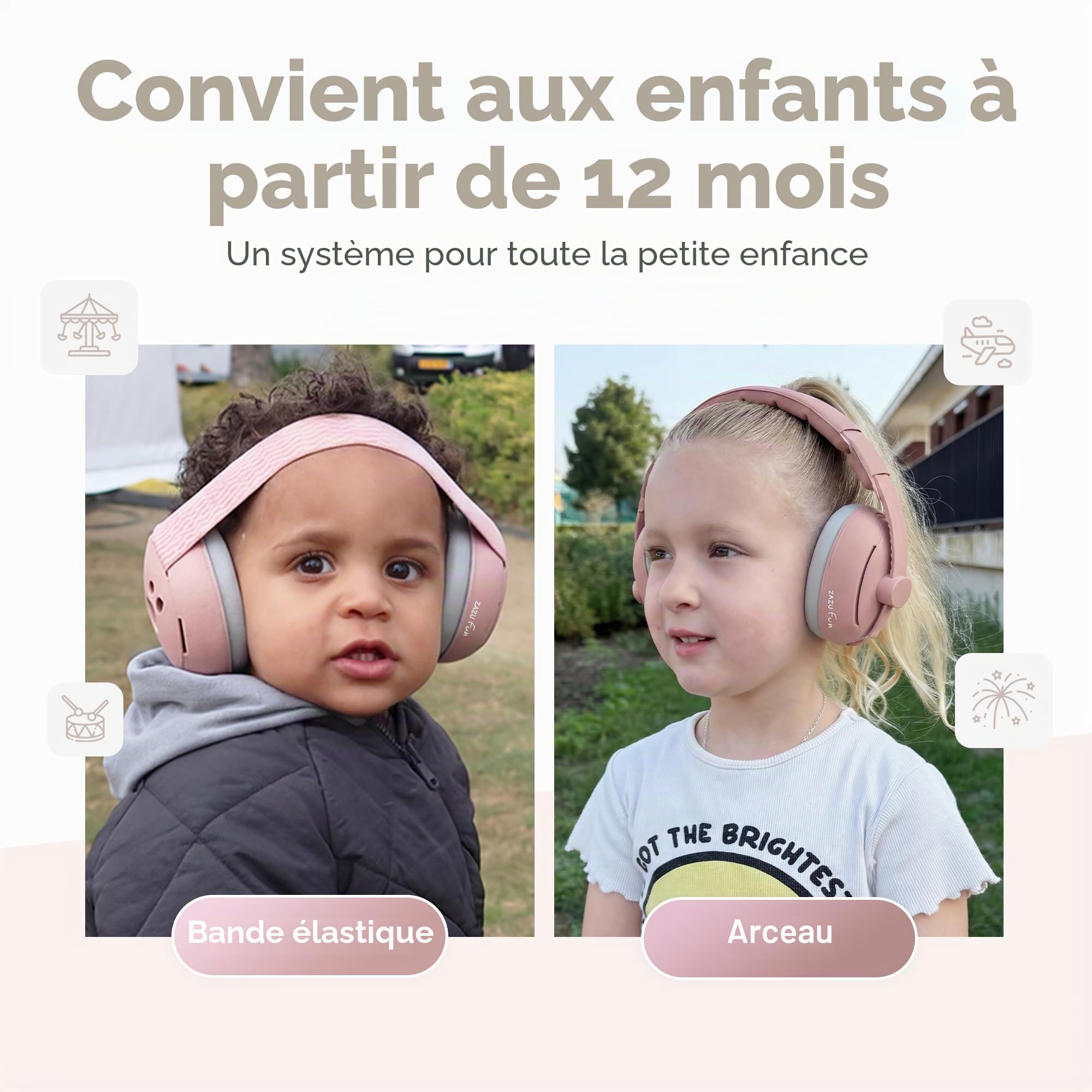 ZAZU Lot de serre-tête et bandeau de protection auditive pour enfants - Protection contre le bruit pour bébés et tout-petits de 0 à 48 mois - Doux, réglable et personnalisable - Différentes couleurs