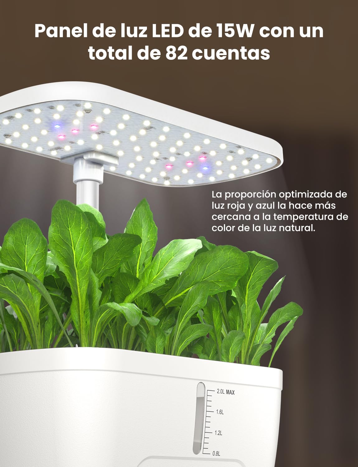 Sistema de Cultivo Hidropónico Kit de Cultivo Interior con Iluminación LED Automática, Huerto Interior con Temporizador Automático, Altura Ajustable (6 Vainas)