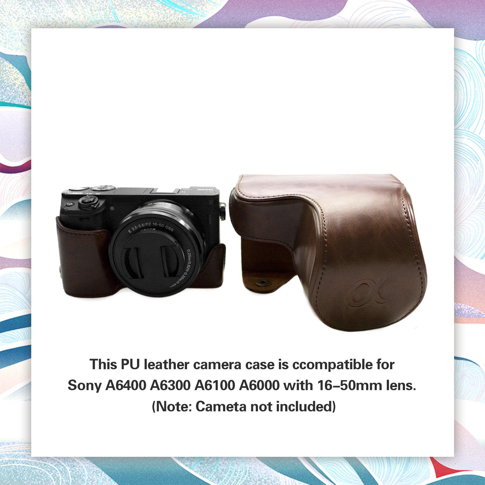 kinokoo Housse pour Sony A6400, étui de Protection en Cuir PU Compatible avec appareils Photo numériques Sony Alpha 6400, A6100, A6000 et A6300 avec Objectif 16-50 mm et bandoulière réglable - Café