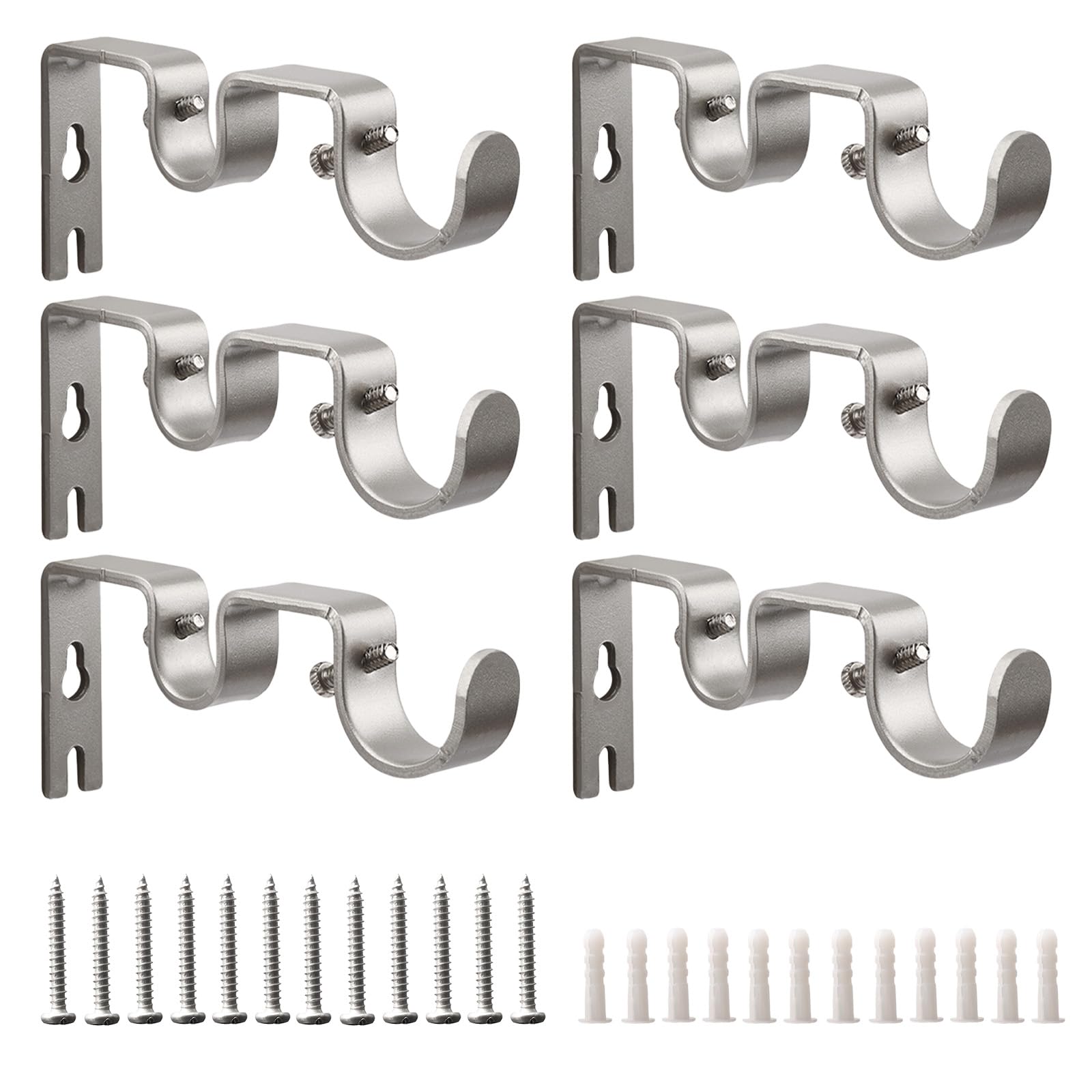 Curtain Rod Brackets - 6 Pack Metal Holders -12