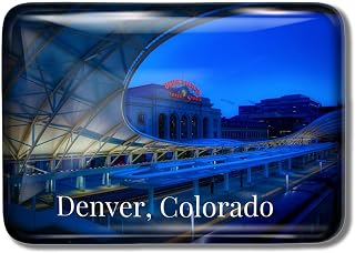 3D Fridge Magnets for Station Train Denver Colorado USA Crystal Glass Rectangle Handmade Refrigerator Stickers Cute Souvenirs Home Kitchen Decor