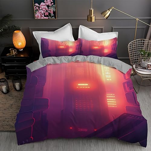 City Twin Duvet Cover Hazy Print Twin Bedding Sets Soft Microfiber Comforter Cover and 2 Pillow Shams 20"X26", Bed Set Duvet Covers with Zipper