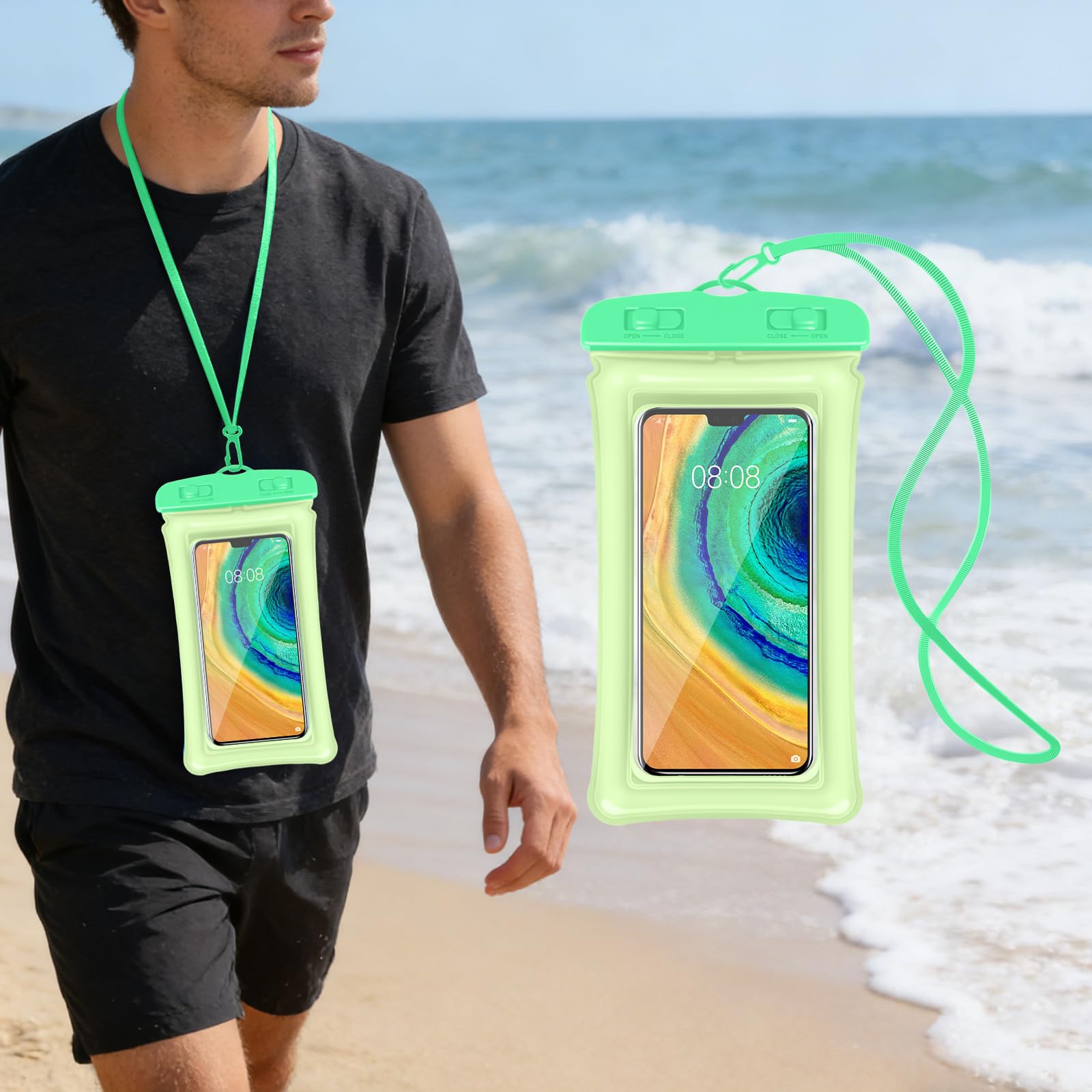 Waterproof Phone Pouch, IPX8 Phone Case for Phone, Cell Phone Dry Bag for Beach & Cruise Essentials, Touch Screen(Green)