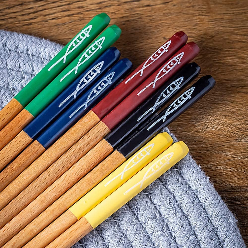 Palillos Chinos Reutilizables japoneses Palillos de Metal Juego de 5 Pares de Palillos de Sushi, Palillos Chinos de Madera Natural japoneses Reutilizables portátiles para Cocina Va