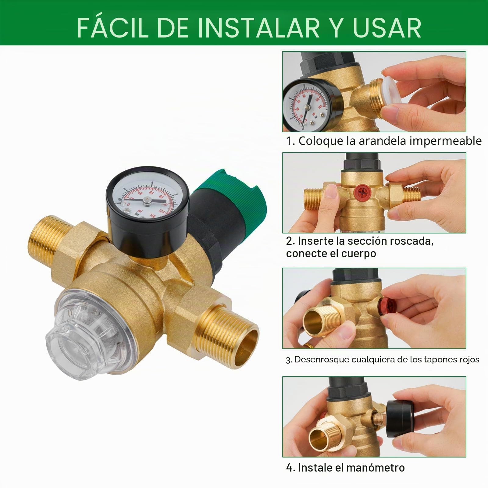 Regulador de Presion Agua 1 Pulgadas, DN25 Regulador Presion Agua de Latón, Reductor de Presion de Agua para Edificios, Fábricas