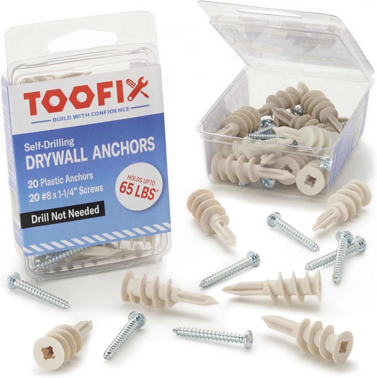Self Drilling Drywall Plastic Anchors with Screws Kit (20 Pack)