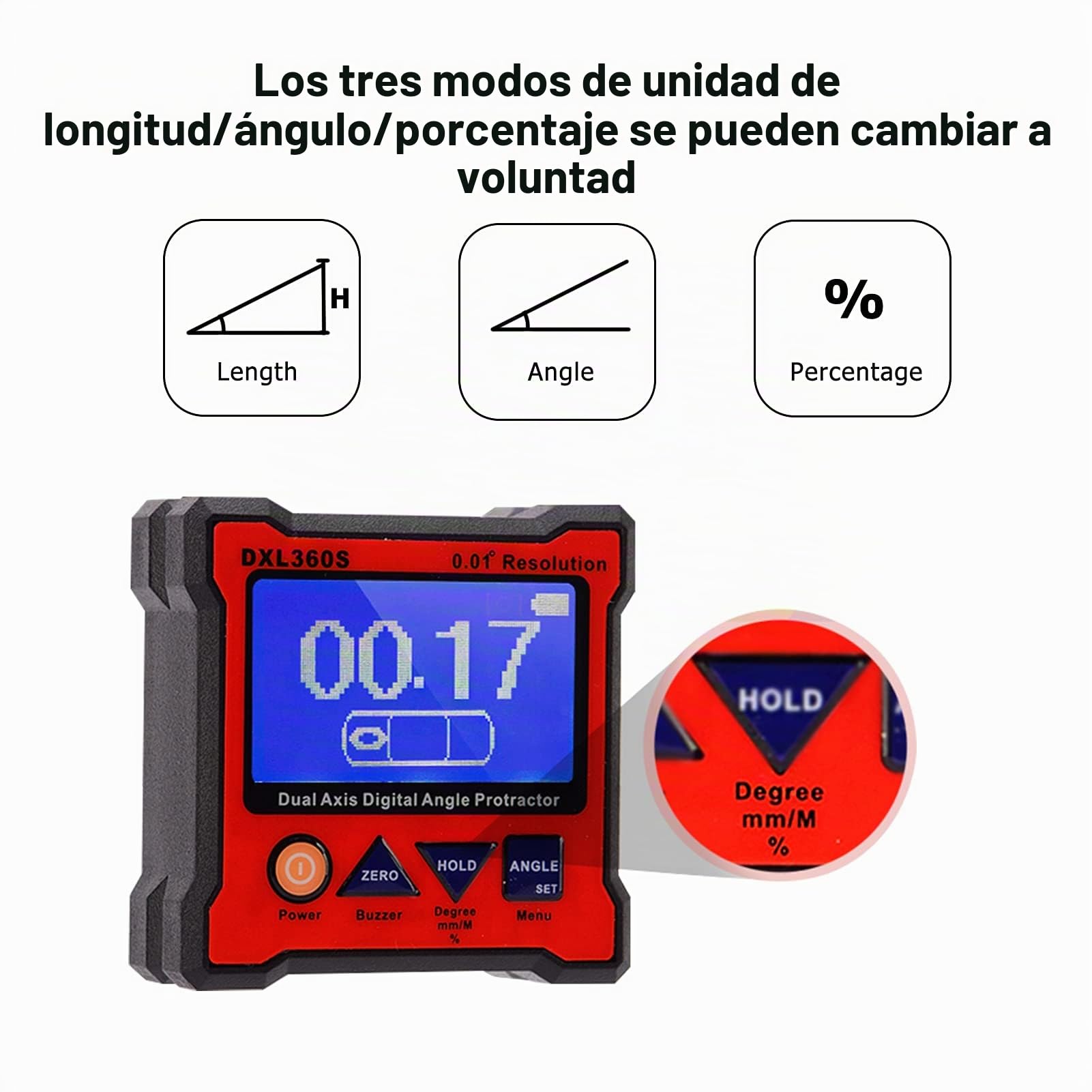 Inclinometro Digital 4x90°, DXL360S Goniometro, Resolución 0,01° | Caja de Nivel Digital de Precision Dual Axis Level Box Digital Angle Finder Professional, para Carpintería, Construcción