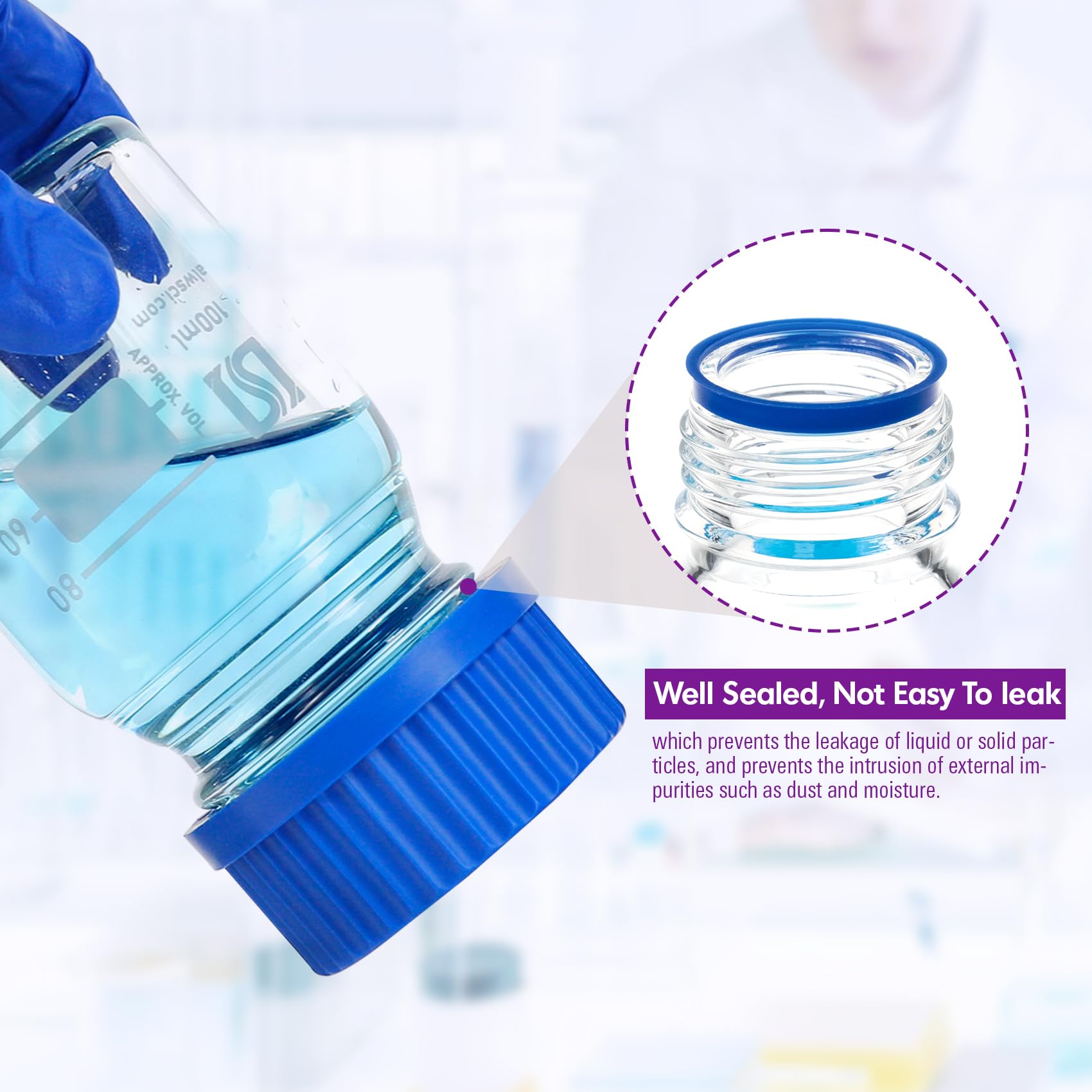 ALWSCI Botellas de Laboratorio de 500 mL con GL45 Tapón, Vidrio Borosilicato Claro Redondo Medio Reactivo de Laboratorio Botellas de Almacenamiento, 4 unidades