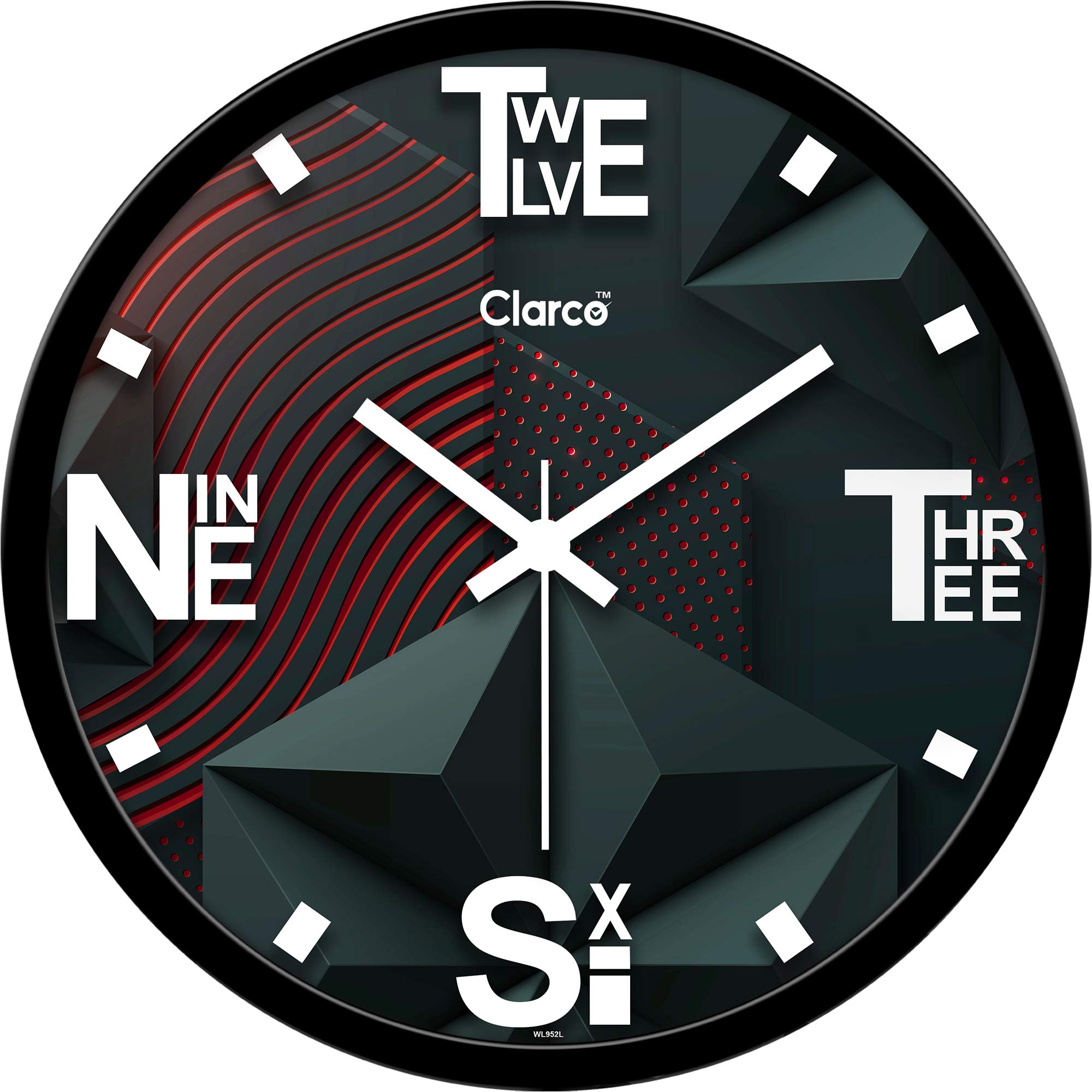 Clarco Designer Decorative Analogue Round Plastic Wall Clock with Glass for Home/Living Room/Bedroom/Kitchen/Office (12 x 12 Inch / 30 x 30 cm)(WL_952L)