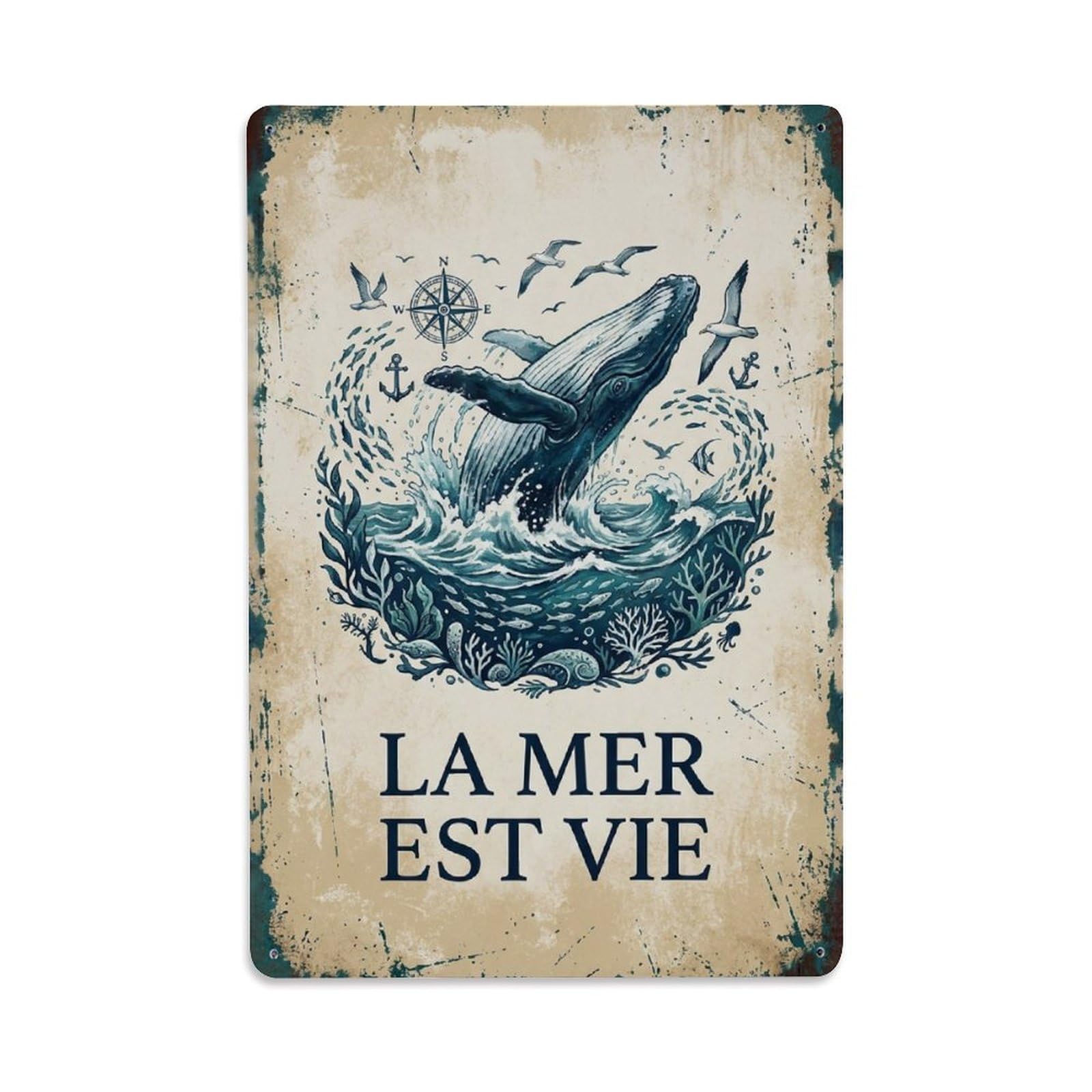 Okngb Style Rustic Ocean Saying Vintage Bold Inspirational Heritage Metal Tin Sign Plaque Wall Decor For Cafe, Man Cave, Club Bar, Office, Home Garden Round Metal Poster 8X12inch