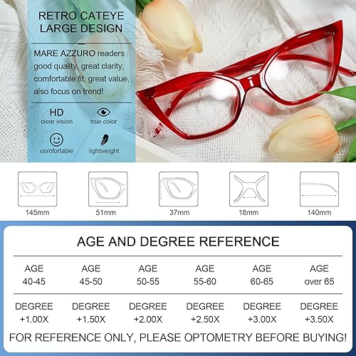 Miniatura 10 de MARE AZZURO Gafas de lectura de ojo de gato para mujer, estilo retro, lindos, 0, 1, 0, 1,25, 1,5, 1,75, 2,0, 2,25, 2,5, 2,75, 3,0, 3,5, 4,0, 5,0, 6,0