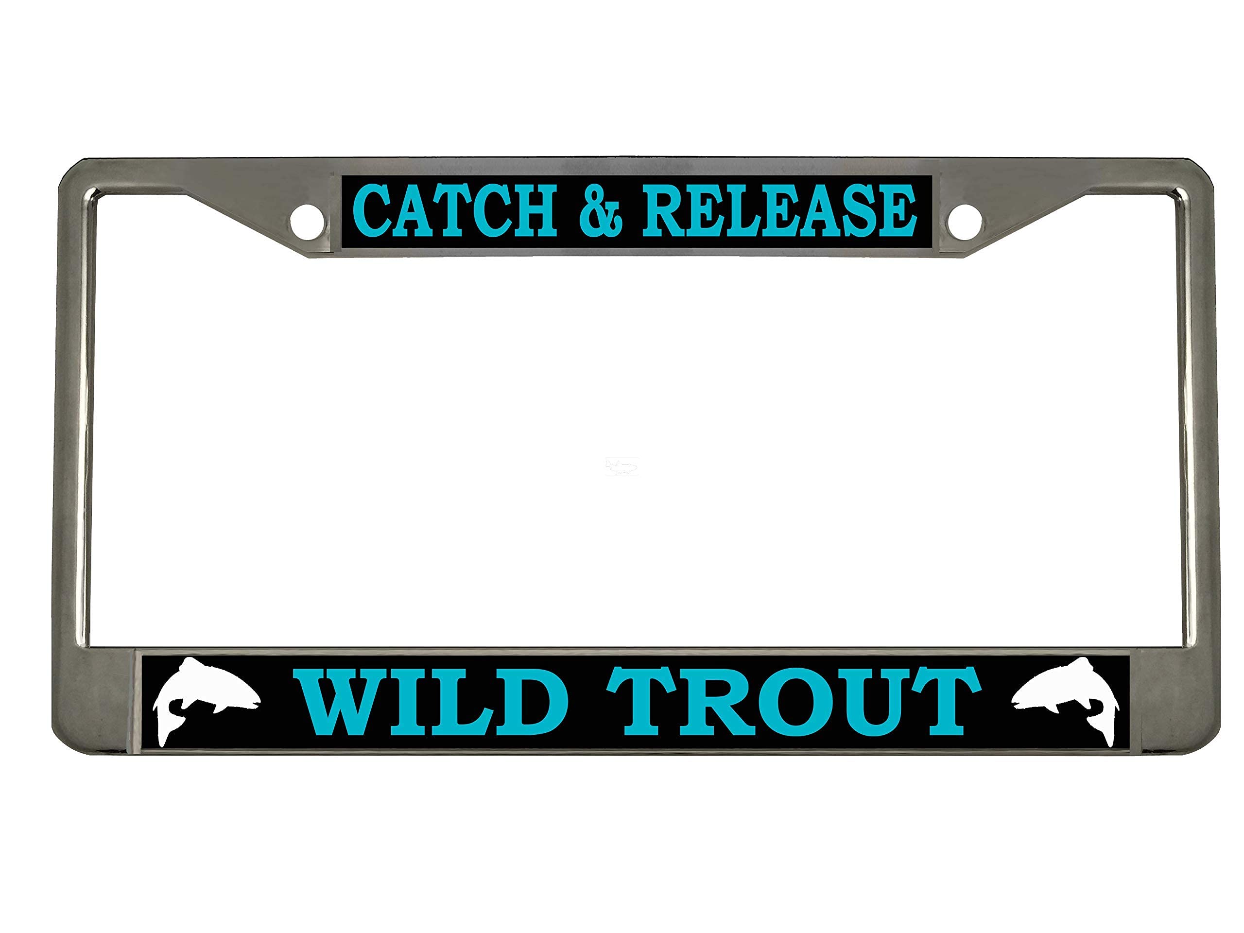 Catch & Release Wild Trout License Plate Frame, Novelty Funny Alumina Metal Auto Car Tag Holder Car Accessories, 12x6 in