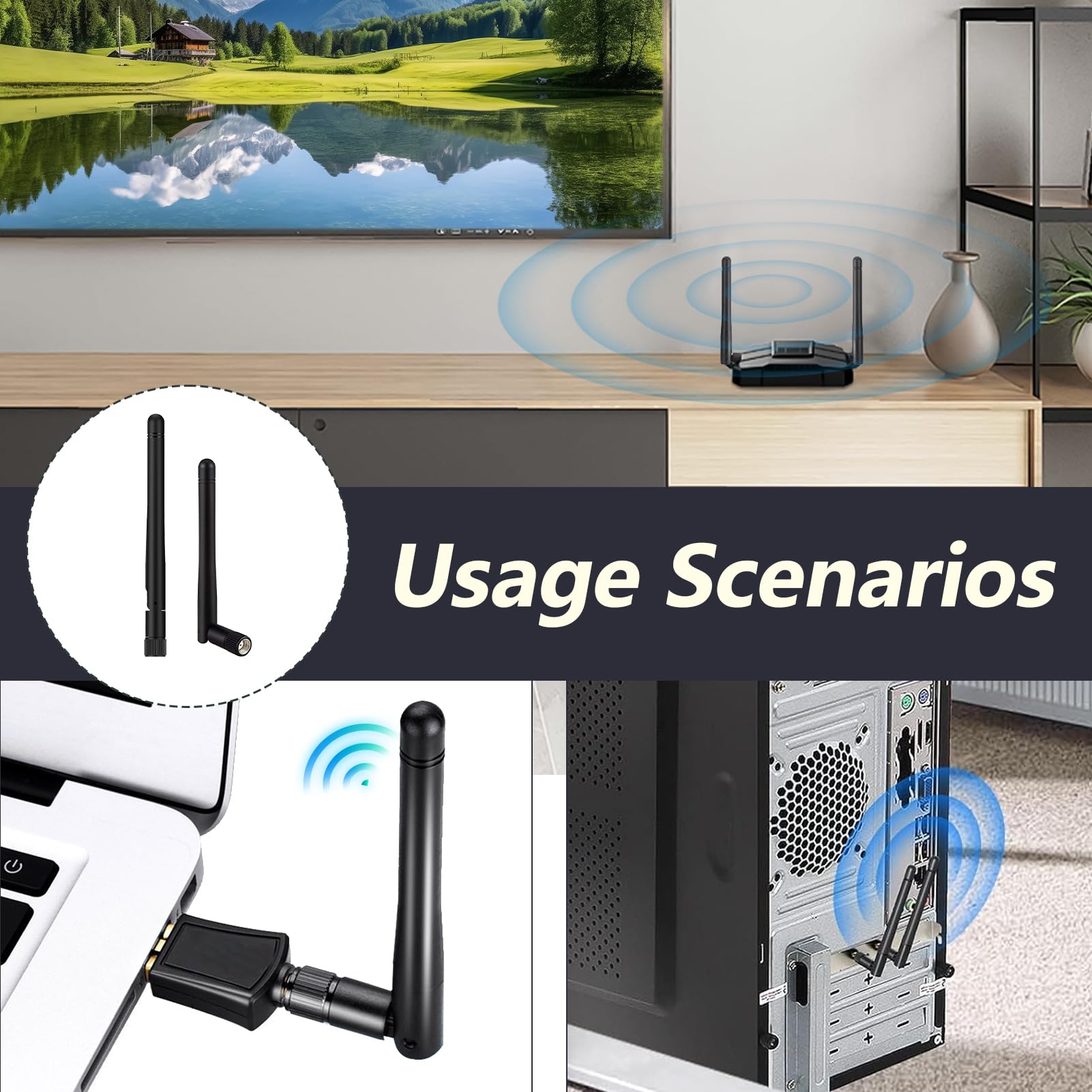 2 Pièces Antenne WiFi Bi Bande 2.4GHz 5GHz 5.8GHz 3dBi MIMO